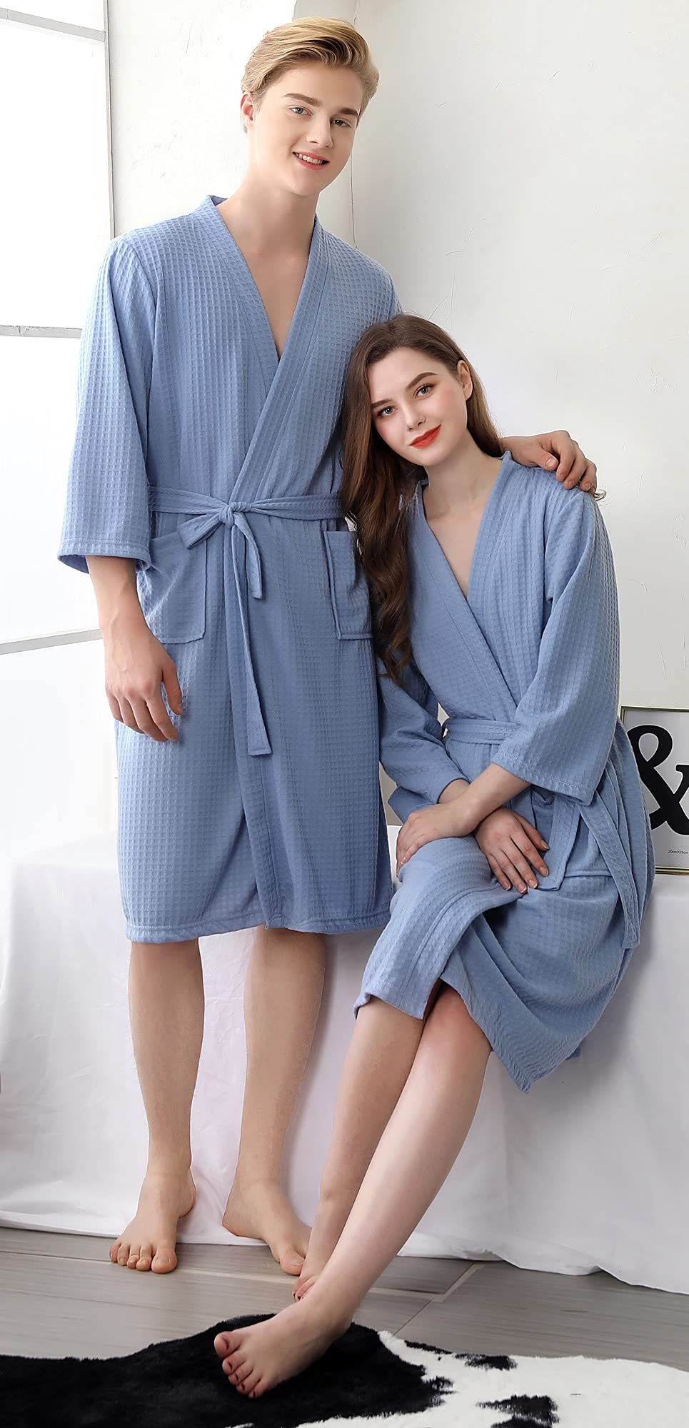Cromoncent Women's Knee Length Soft Lightweight Waffle Spa Robe - Cozy Kimono Bathrobe for Women & Men - Perfect for Spa, Bath, Lounge & Relaxation at Home
