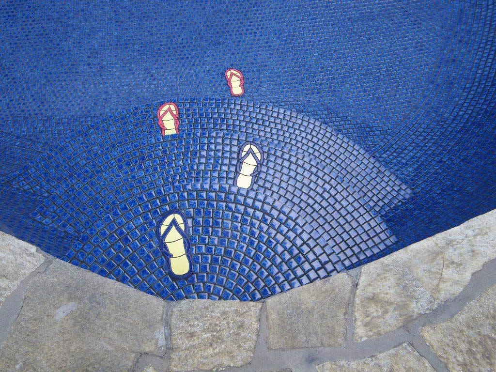 Yellow and Blue Ceramic Swimming Pool Mosaic Flip Flops (10 Inch Pair) - Perfect for Beach, Poolside, and Summer Outdoor Activities