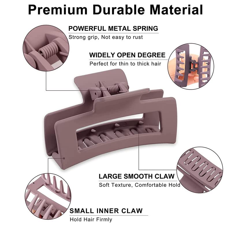 8pcs Non-Slip Acrylic Banana Hair Claw Clips Set - 3.5 Inch Rectangle Matte Hair Clamps for Women & Girls (Perfect for School, Work, Gym & Everyday Hairstyling)