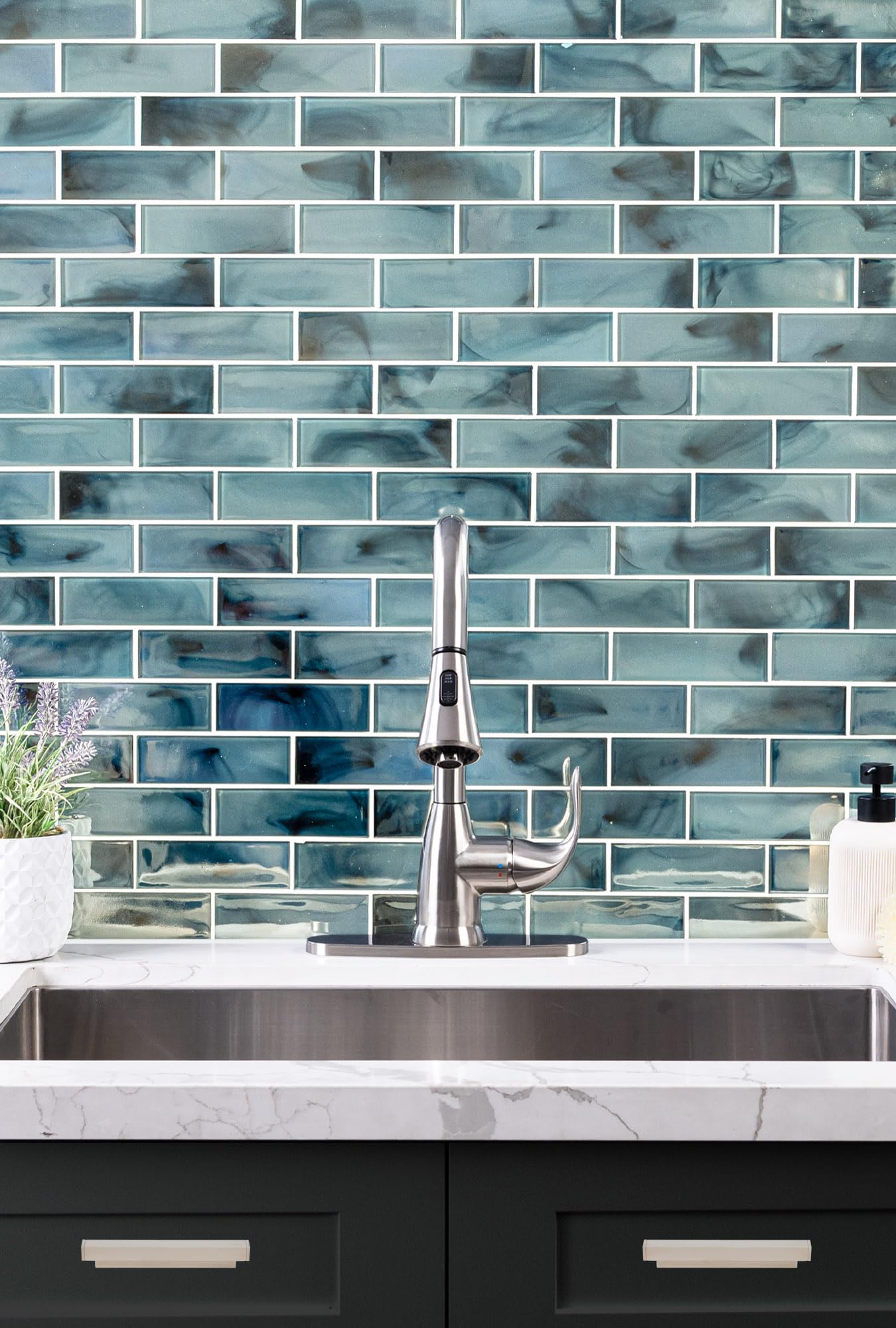 MSI Blue Shimmer 11.75x11.75 Inch Glass Subway Tile - Premium Kitchen Backsplash, Bathroom Wall & Shower Tile (2x6 Inch) - Perfect for Modern Home Renovation, Coastal Decor & Spa-Inspired Bathrooms