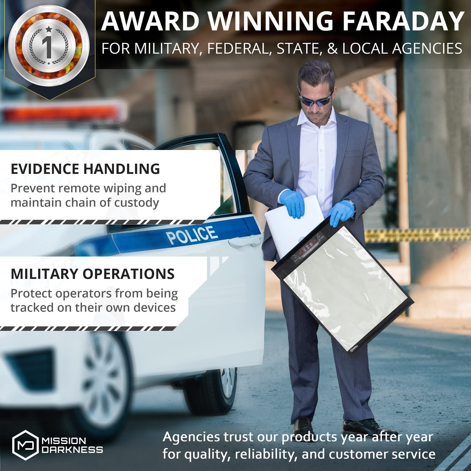 Mission Darkness Faraday Bag for Laptops - EMP Shielded Pouch for Law Enforcement, Military & Privacy Protection | Anti-Hacking, Anti-Tracking & Data Security | Perfect for Travel, Business Meetings & Secure Device Storage