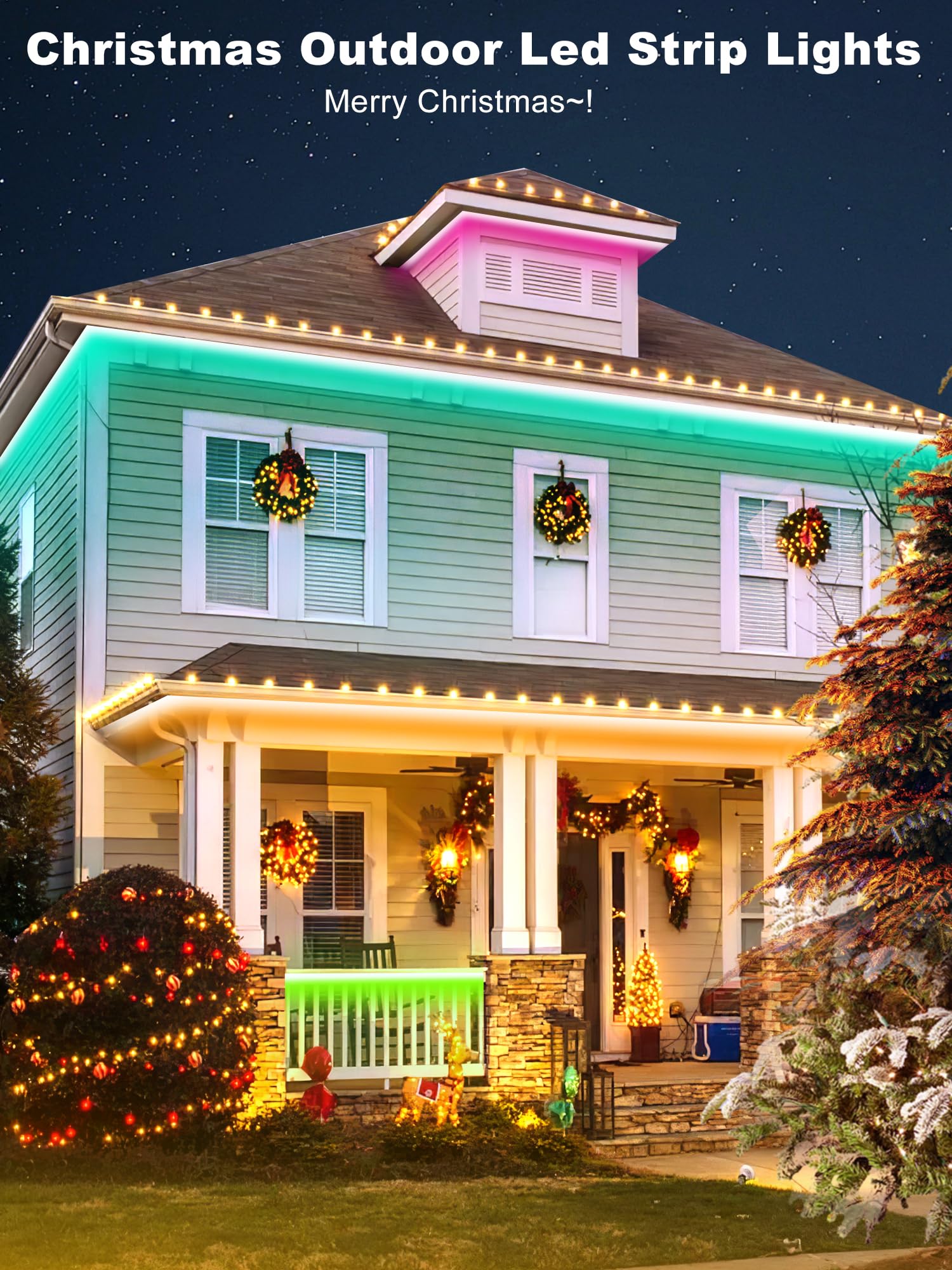 100ft (2x50ft) Outdoor LED Strip Lights Waterproof IP68 - RGB Color Changing with Remote & App Control, Music Sync, Weatherproof Exterior Rope Lights for House Party, Garden, Patio, Deck, and Pool Lighting