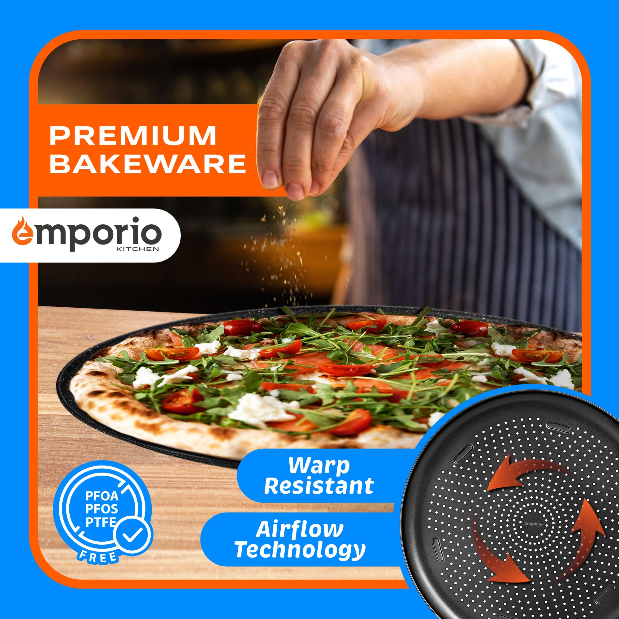 15.75-Inch Round Perforated Carbon Steel Pizza Baking Pan - Non-Stick Coating, Oven & Dishwasher Safe (450°F), PFOA/PFOS/PTFE Free, Airflow Design - Perfect for Homemade Pizza, Bread, Cookies & Baking in Oven or Grill