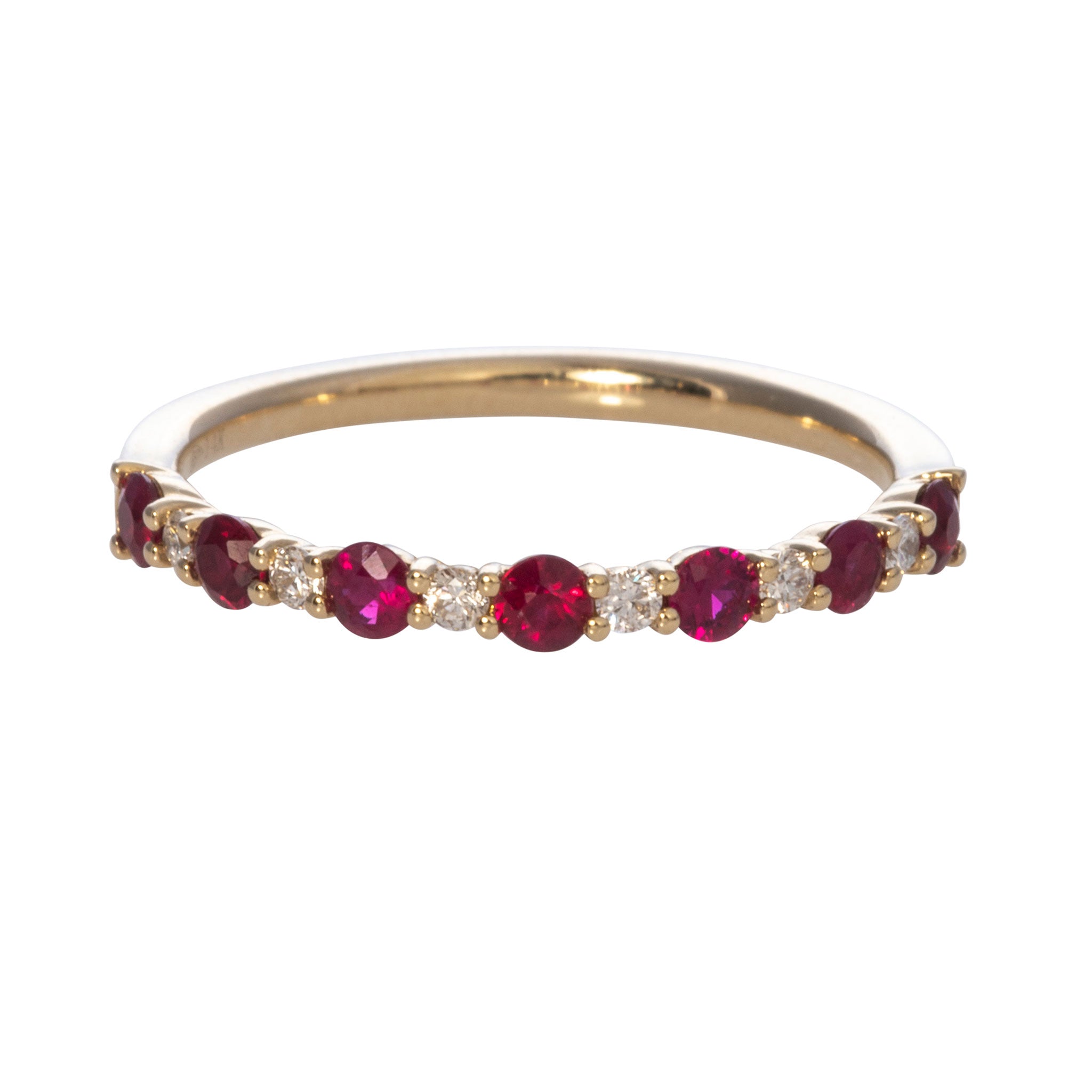14K Yellow Gold Ruby & Diamond Halfway Band Ring - Elegant Stackable Jewelry for Weddings, Anniversaries & Everyday Wear