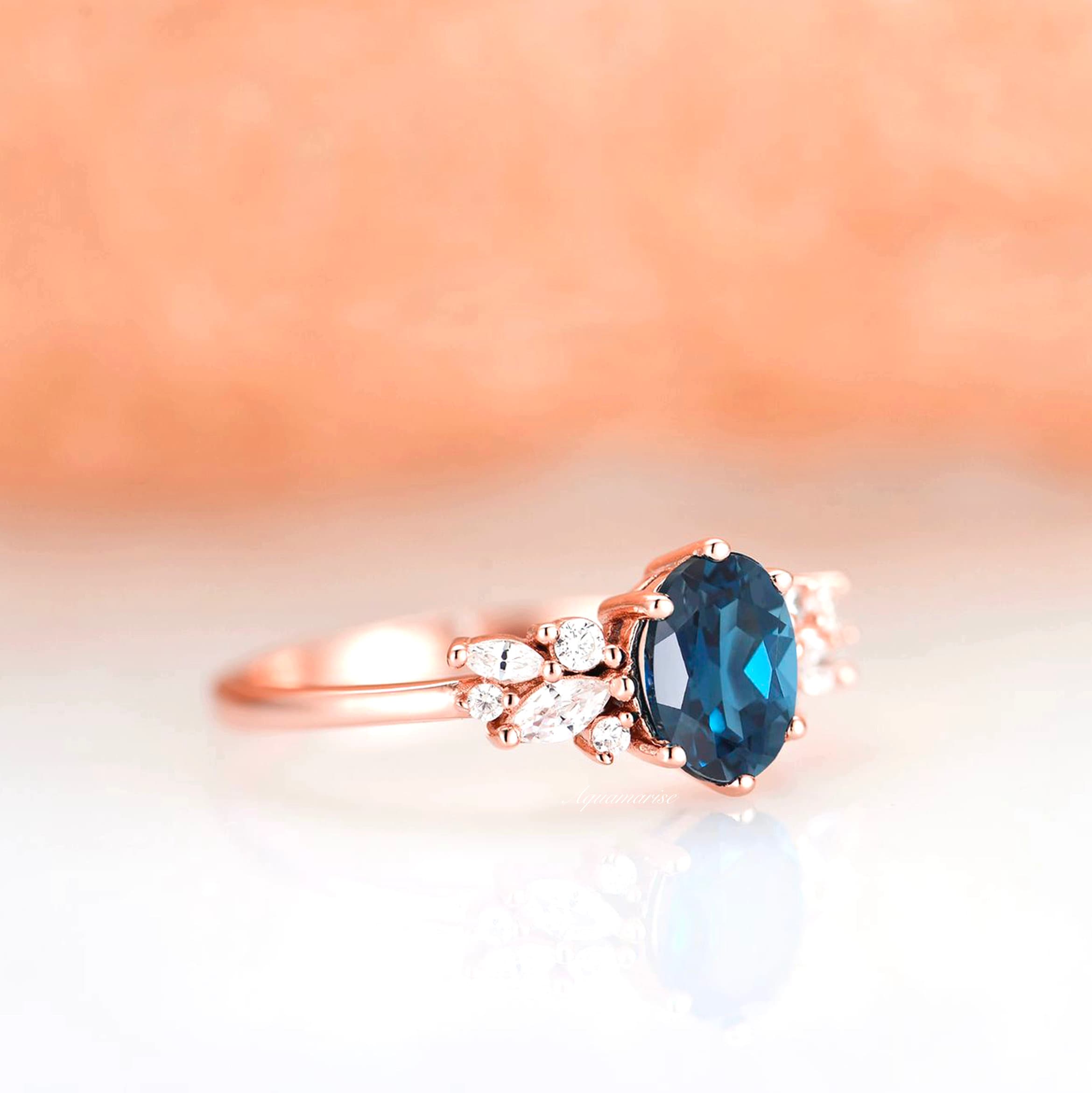 Lily London Blue Topaz Ring - 14K Rose Gold Vermeil Jewelry for Women | Elegant Gift for Anniversary, Birthday & Special Occasions