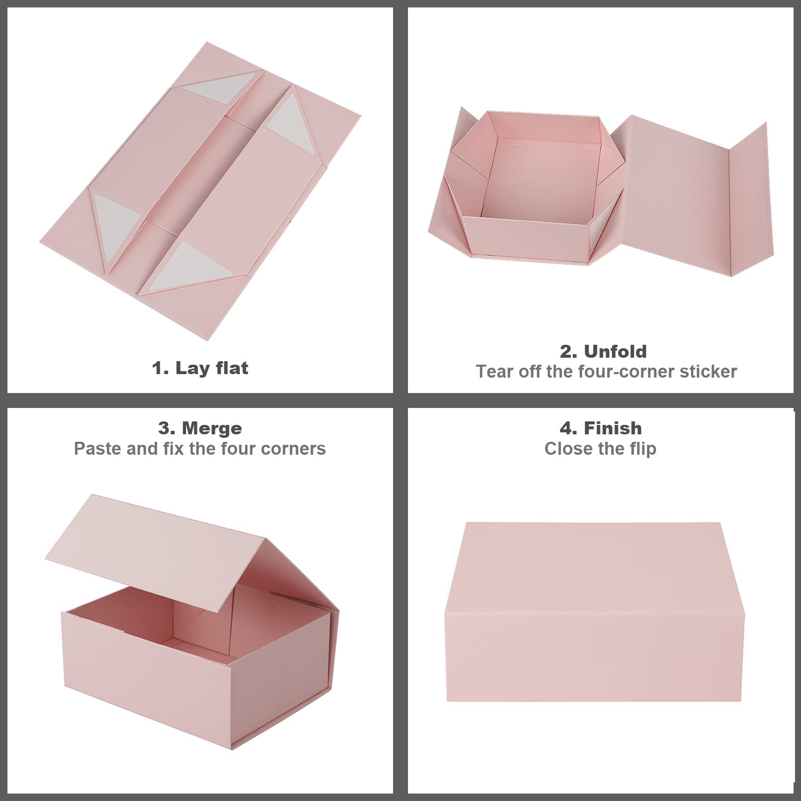 Magnetic Gift Box 3-Pack - Pink Collapsible with Lids for Birthdays, Mother's Day