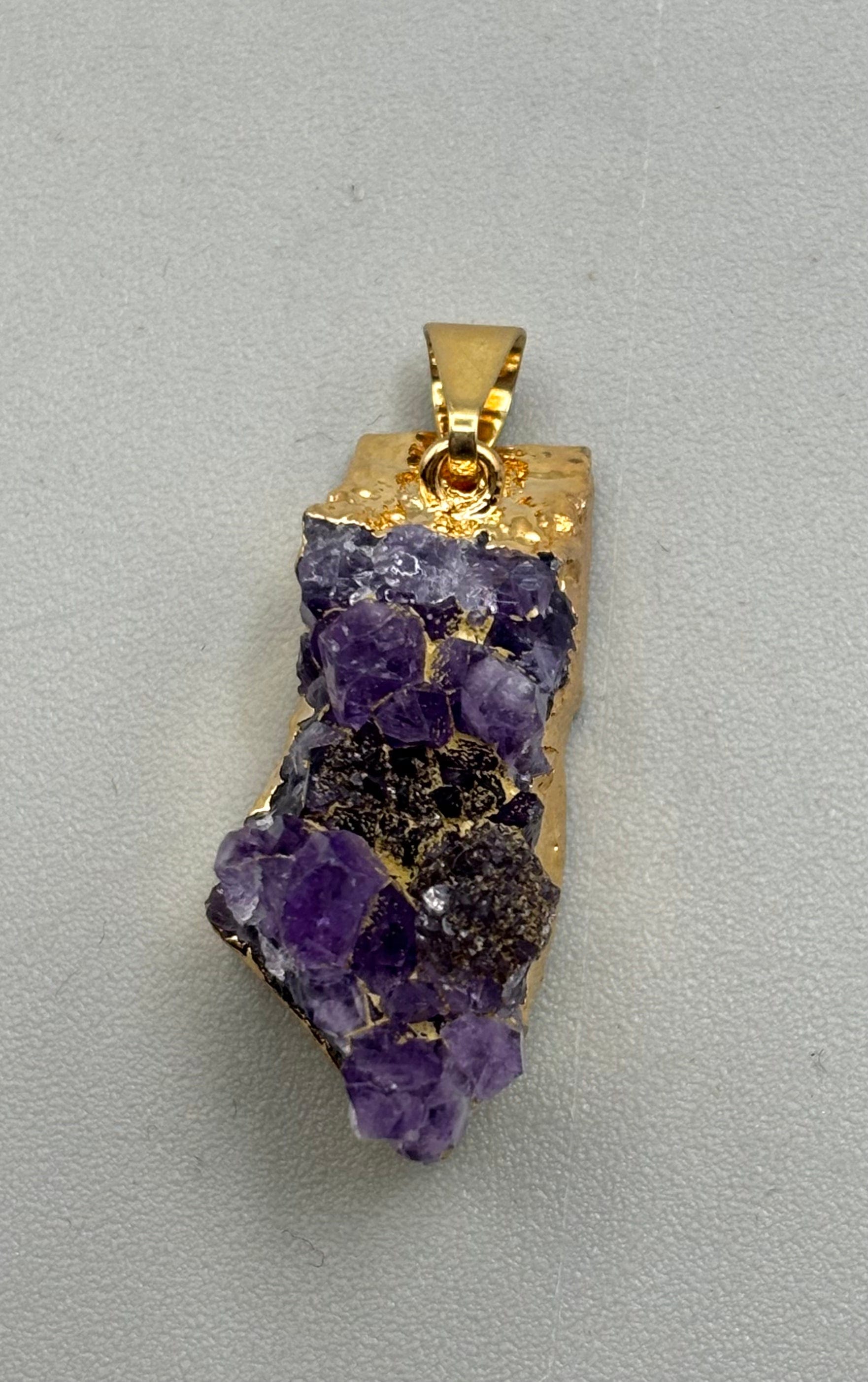 Natural Amethyst Cluster Gold Foil Pendant Necklace - Healing Crystal Jewelry for Women - Perfect for Meditation, Yoga & Spiritual Gifts