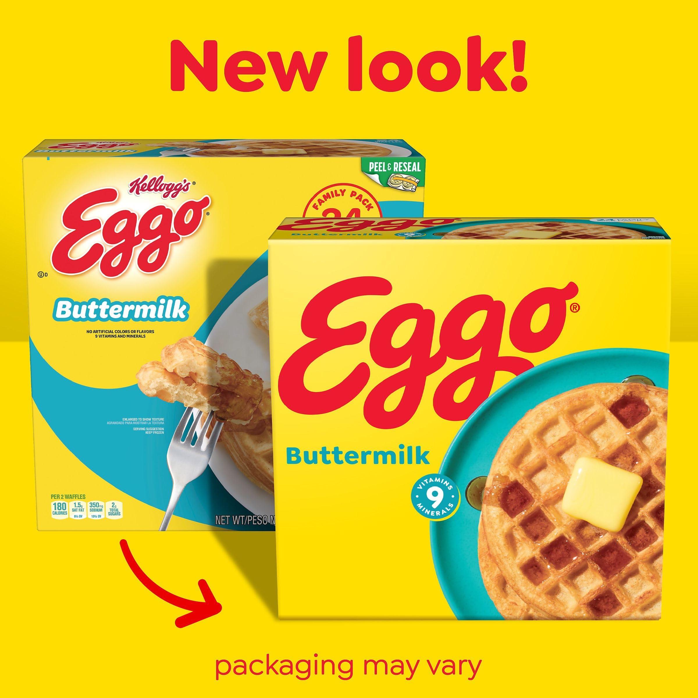 Eggo Frozen Waffles - Buttermilk Breakfast Food, Family Pack 29.6oz (24 Waffles) - Quick & Easy Morning Meal for Busy Families, Kids Breakfast, School Mornings & Weekend Brunch