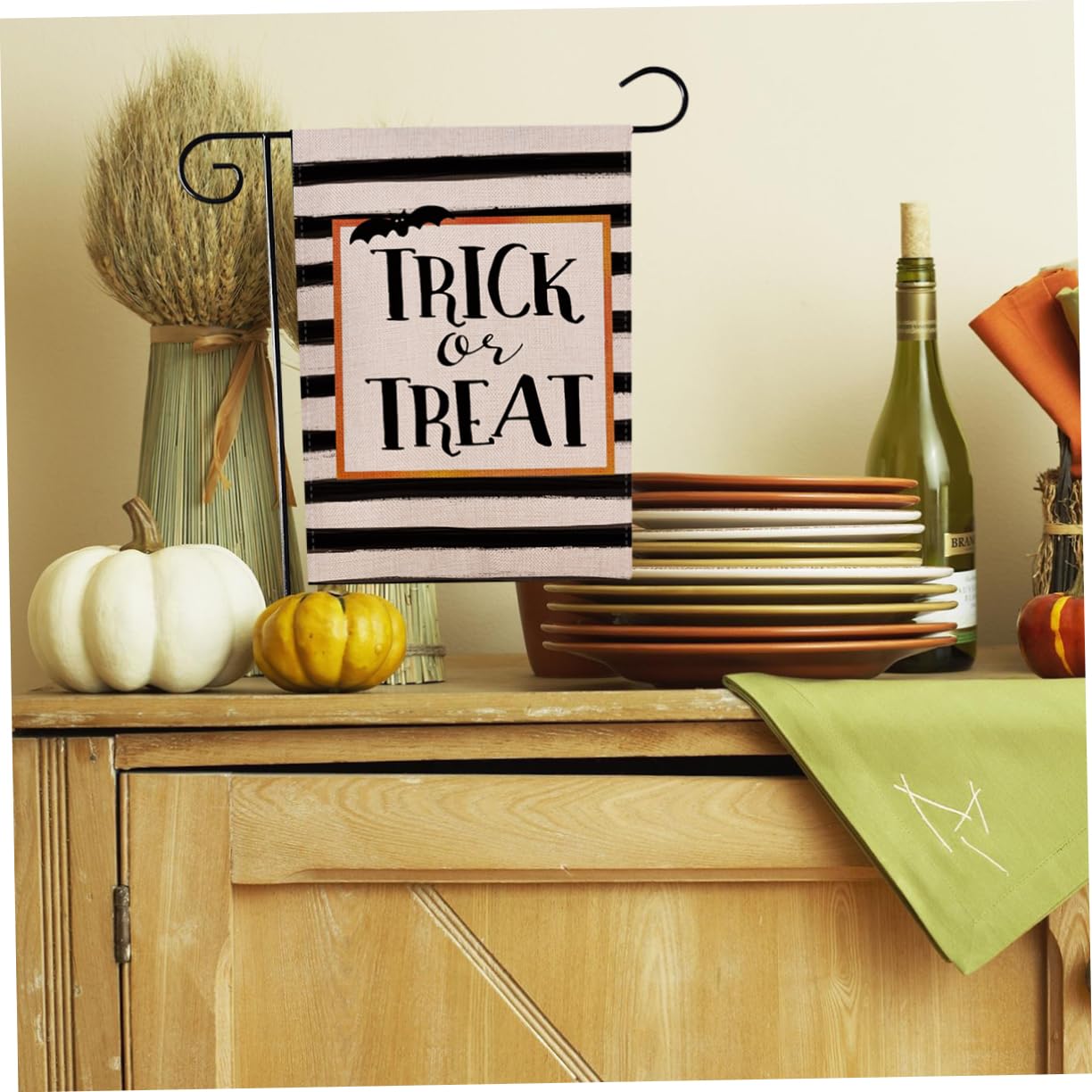 NOLITOY 3-Piece Outdoor Halloween Decor Set - Striped Garden Flags, House Banner with Printed Designs for Yard, Porch & Seasonal Decoration