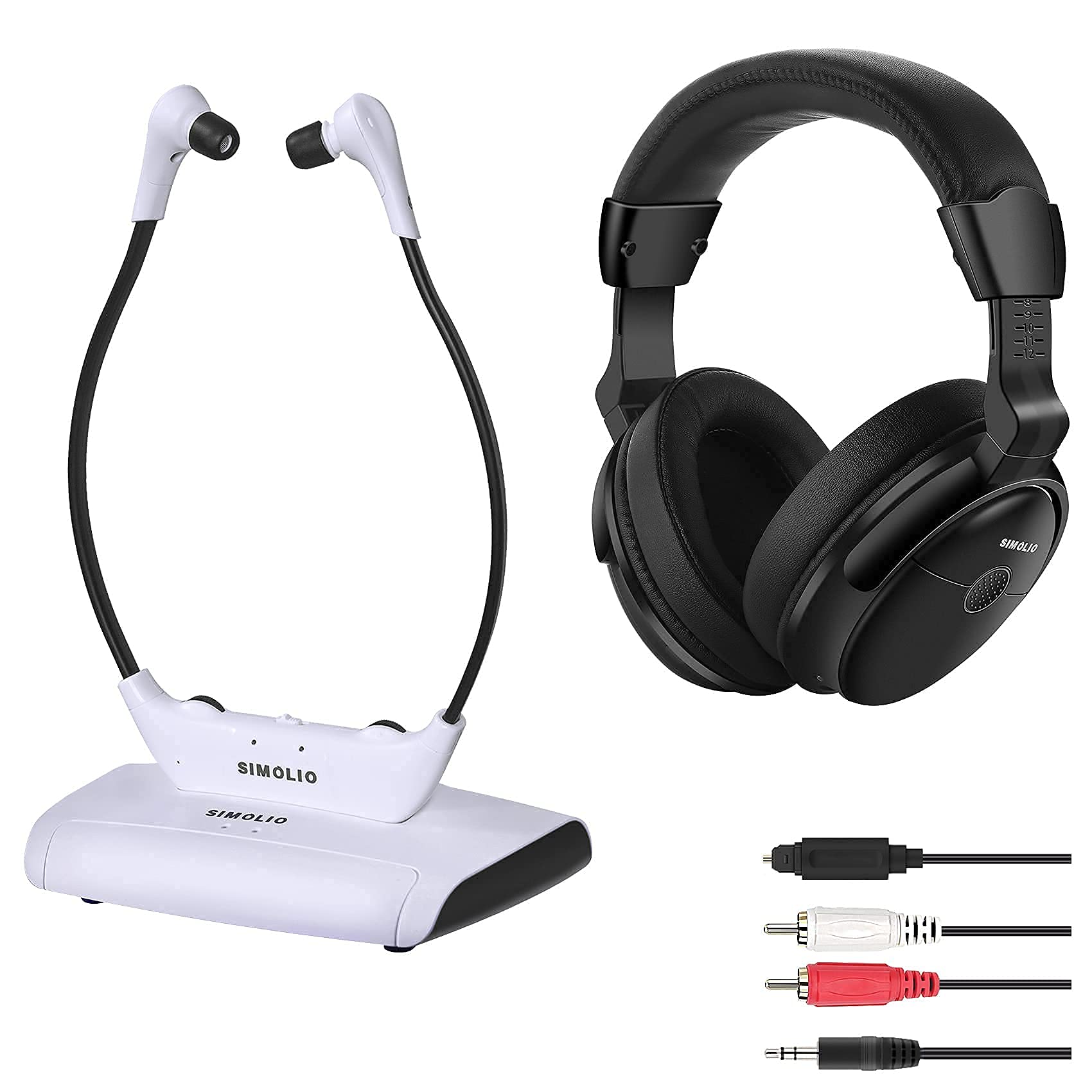 SIMOLIO 100 ft Long-Range Wireless TV Headphones for Seniors & Hearing Impaired - Over Ear & Under-Chin Design with Voice Enhancement, Tone Control & Balance Adjustment - Perfect for Late Night TV Watching & Private Listening Without Disturbing Others