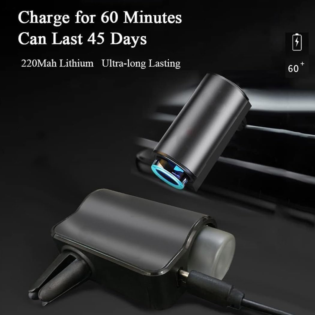 Smart Car Air Freshener Diffuser - 3 Adjustable Fragrance Settings, USB Rechargeable, Auto Scent Dispenser for Vehicles - Perfect for Long Drives, Office Commutes & Road Trips (Ocean Scent Refill Included)