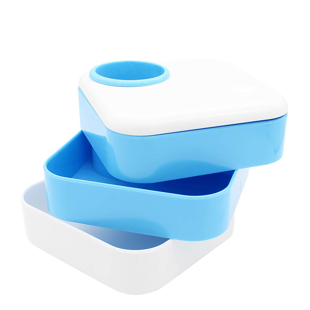 Rotating Drawer Desk Organizer - Blue Square Pen Holder with 3 Compartments | Perfect for Office, School & Home Workspace Organization | Pencil Cup Container for Desk Accessories