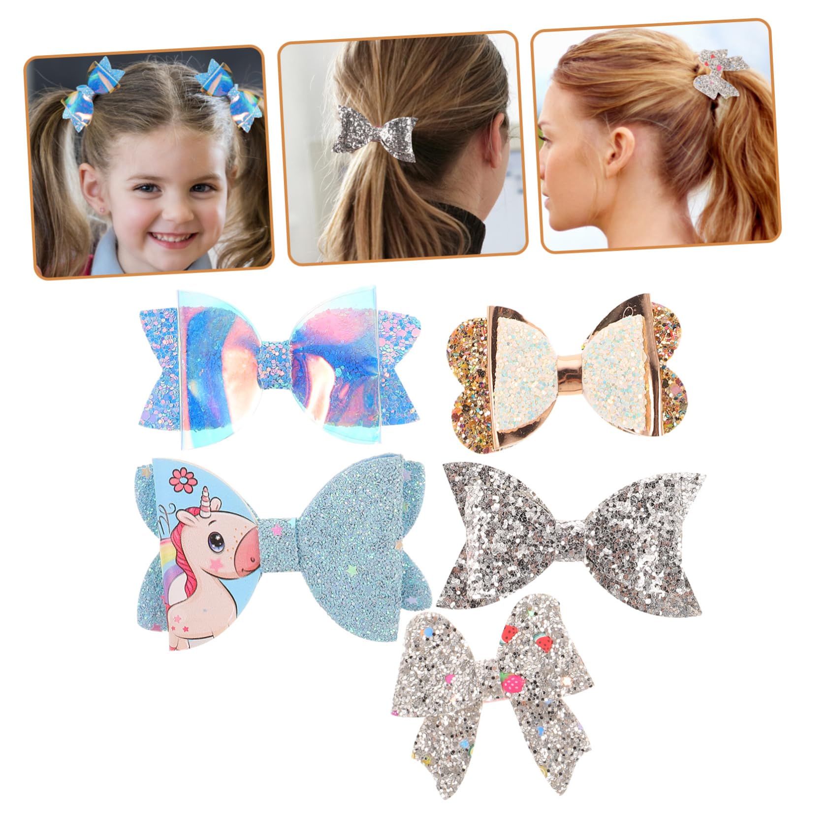 5 Sets Girls Hair Bows Clips - Fashionable Hair Accessories for School, Kindergarten & Parties | Exquisite Hair Headdresses (5pcs x 5) - Perfect for Daily Wear, Special Occasions & Gift Giving
