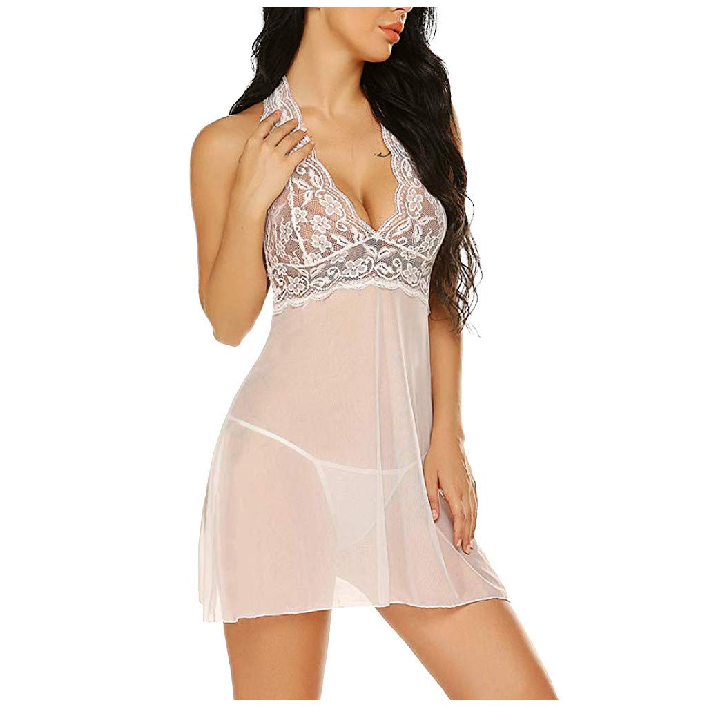 Sexy Lace Halter Nightdress & Pajama Set for Women - Plus Size Lingerie for Sleepwear, Boudoir & Cosplay