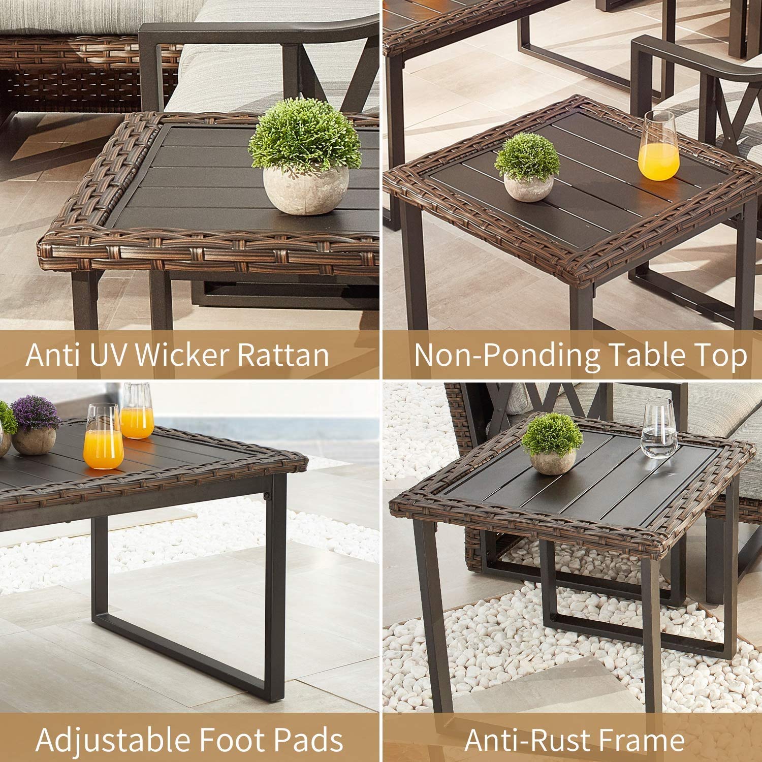 Romayard All-Weather Square Patio Side Table - Rattan Wicker Outdoor Coffee Table with Steel Frame - Perfect for Garden, Balcony & Poolside Decor