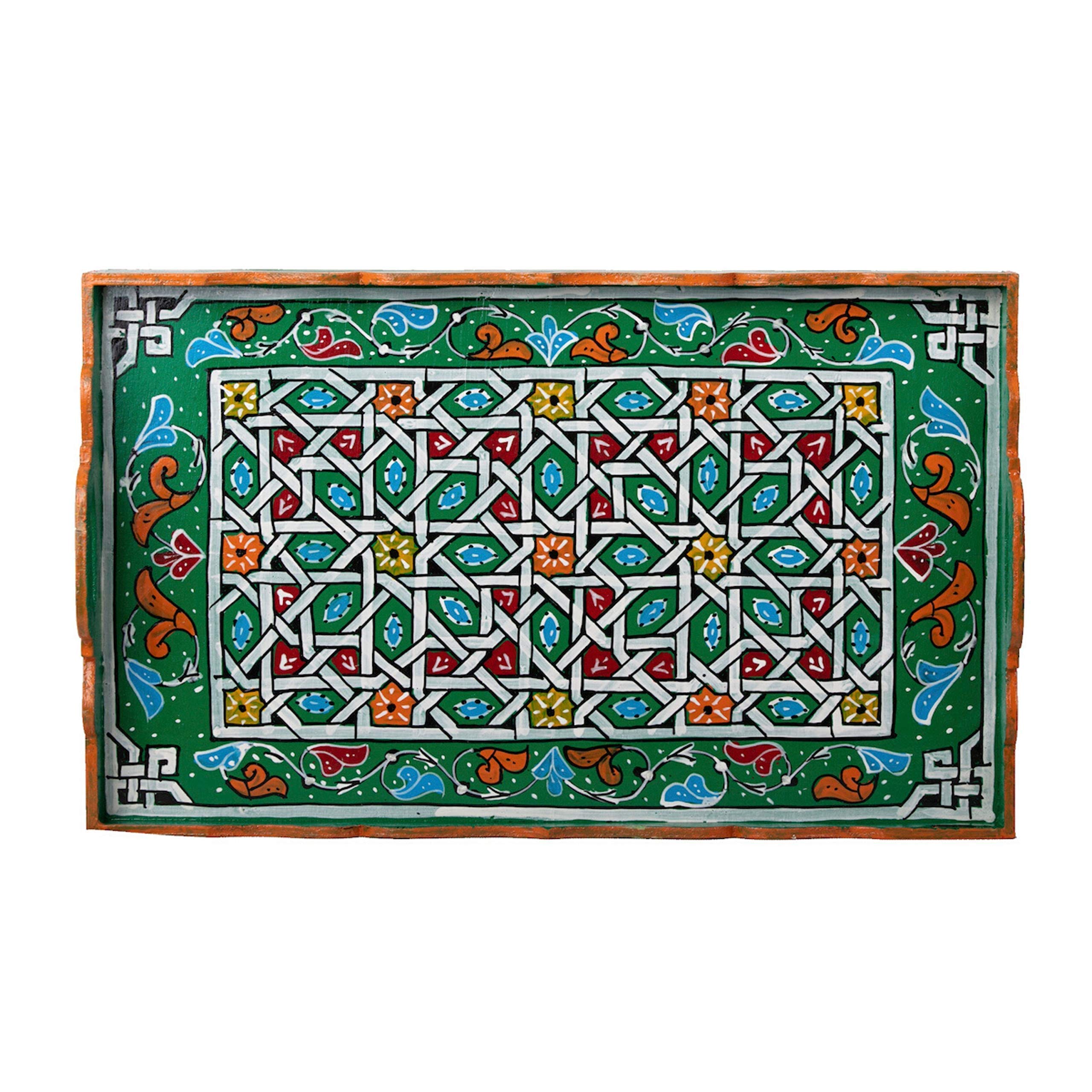 Hand Painted Moroccan White Decorative Serving Tray - Waterproof Acrylic Painting Bohemian Arabesque Home Decor (Yellow) | Perfect for Coffee Table Display, Gift Giving & Boho Chic Home Styling