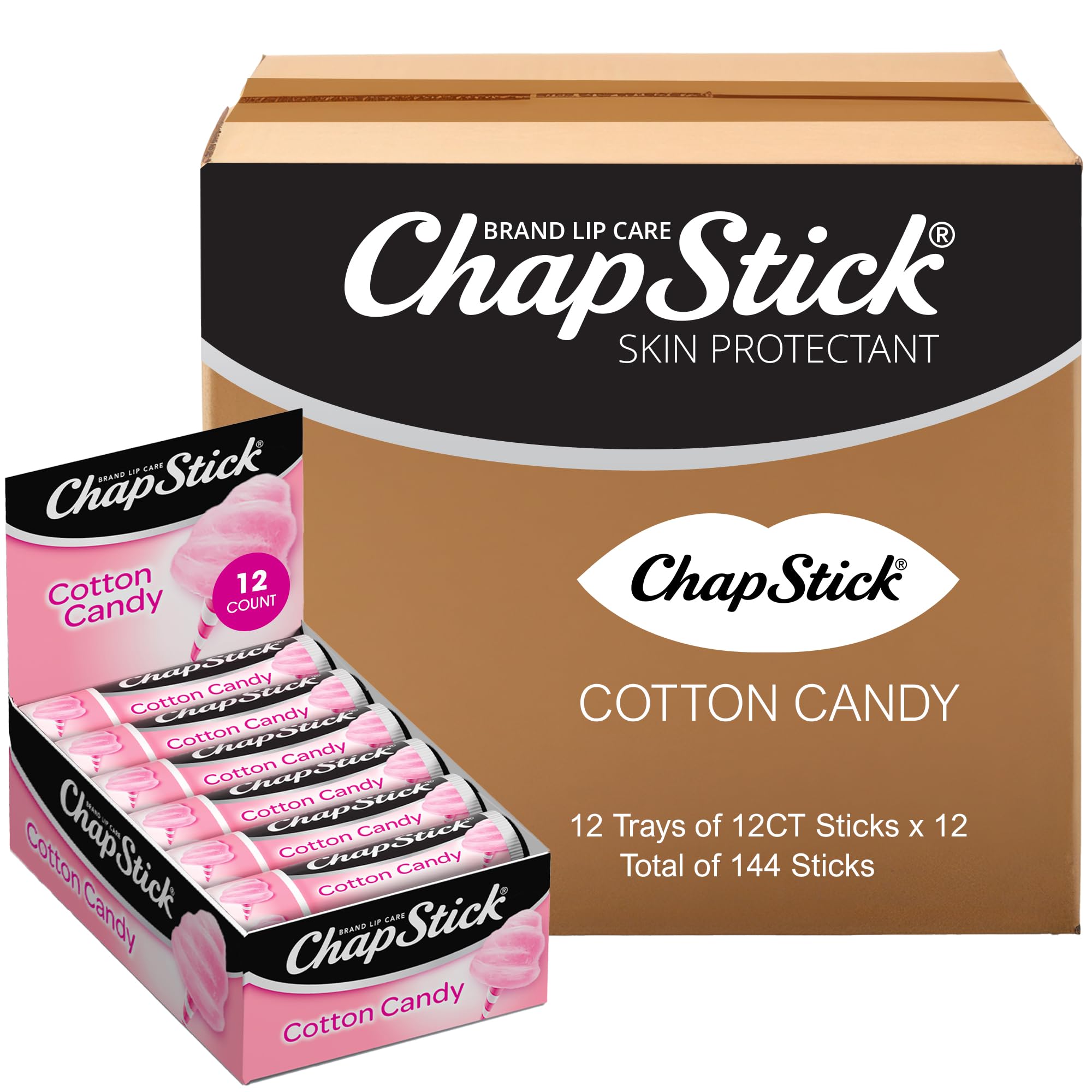 ChapStick Bulk Lip Balm 144-Count, Cotton Candy Flavor – Long-Lasting Lip Moisturizer for Dry & Chapped Lips, 0.15 Oz Each – Perfect for Schools, Offices, and Winter Lip Care