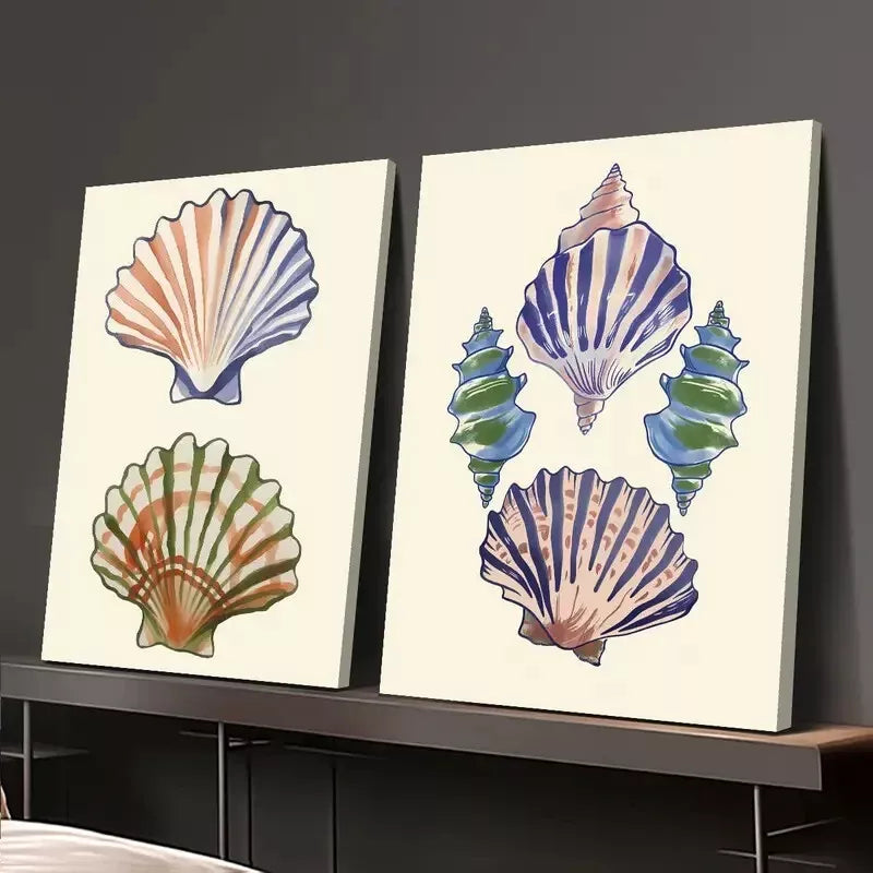 Nordic Style Blue Shell Canvas Wall Art - Set of 2 (50x75cm) | High Quality Framed Print | 100% Australian Made | Ready to Hang | Perfect for Living Room, Bedroom & Office Decor