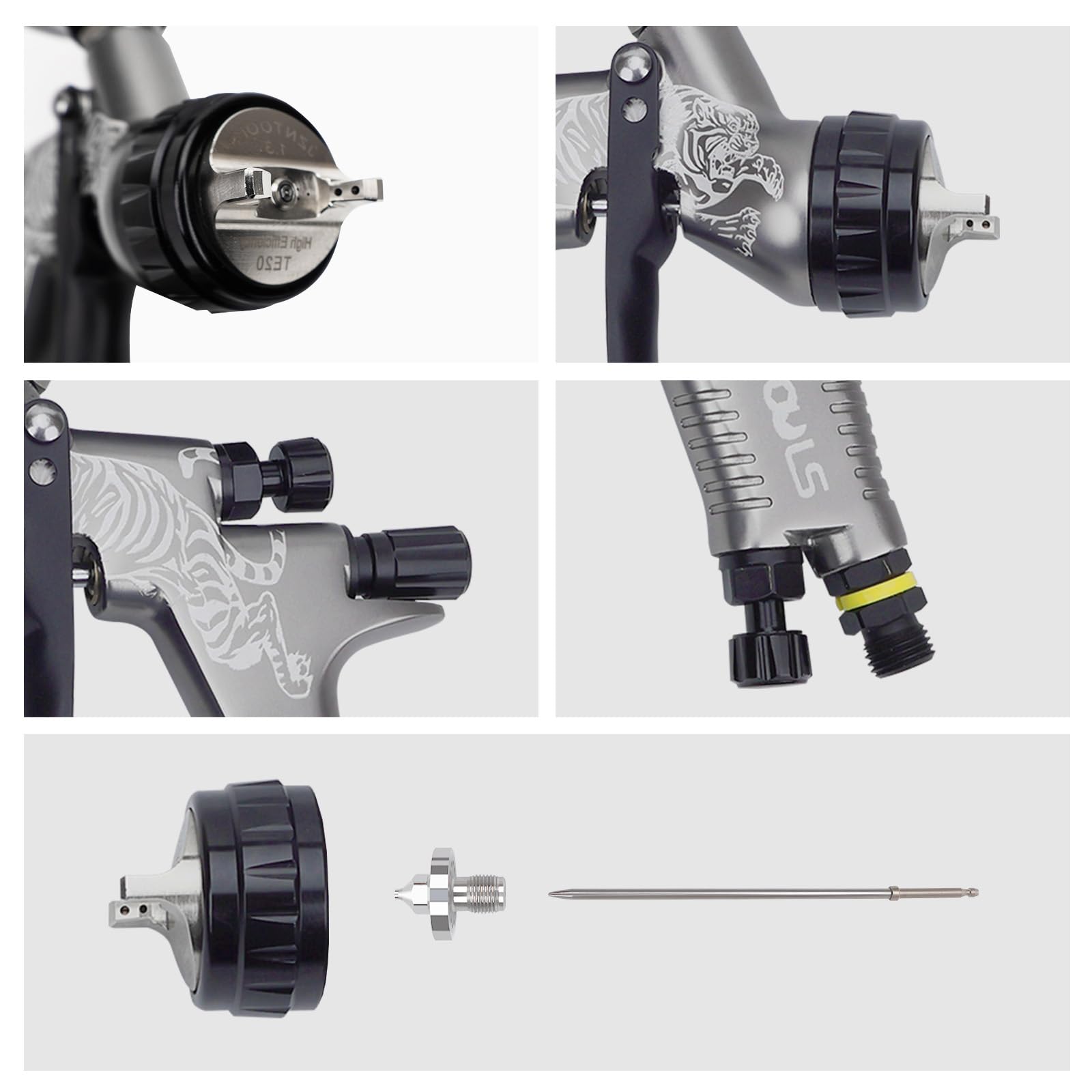 Professional HVLP Spray Gun with 1.3mm & 1.8mm Stainless Steel Nozzle - 600ml & 400ml Gravity Feed Paint Sprayer for Paint, Varnish, Wood Staining - Perfect for Automotive, Furniture & DIY Home Projects (Black)