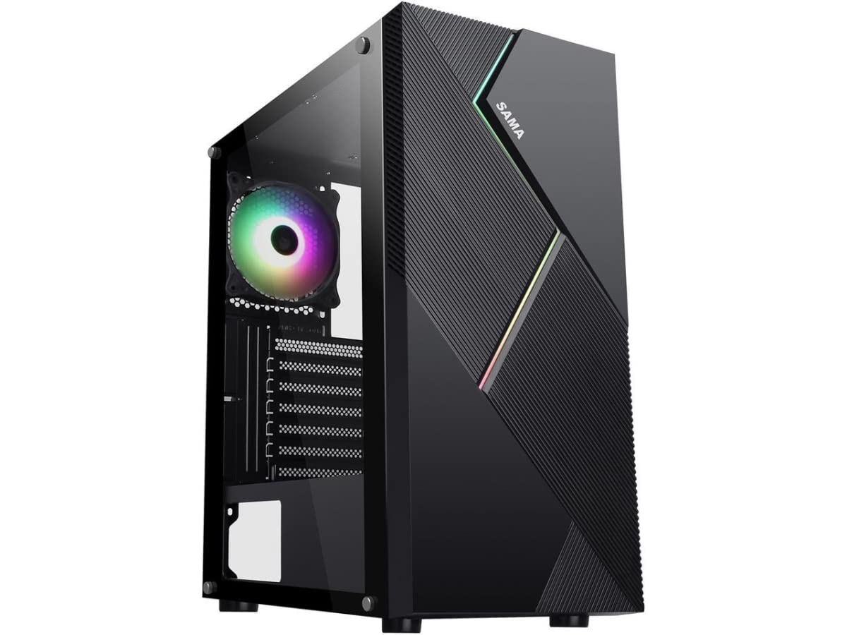 SAMA SAMA-Line3-ARGB Black Steel Tempered Glass ATX Mid Tower PC Gaming Case - Perfect for Gaming Rigs, Workstations & Custom PC Builds