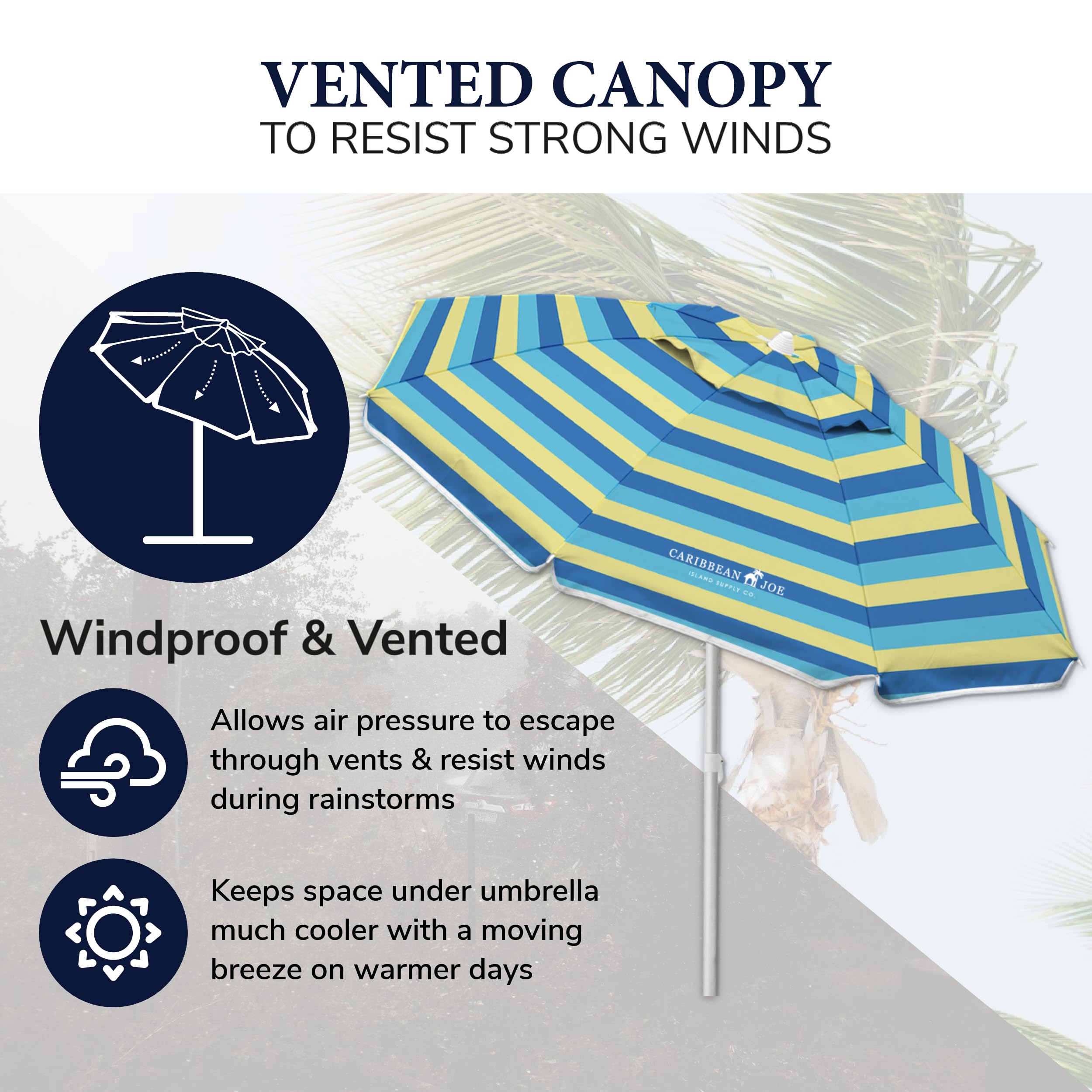 Portable Adjustable Tilt Beach Umbrella with UV Protection & Vented Canopy - 6.5 ft Wide Arc for Sun Shade - Perfect for Poolside, Backyard, Picnics & Beach Vacations