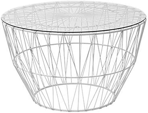 Modern Industrial Round Coffee Table - Tempered Glass Top with Sturdy Iron Frame, Side Table for Sofa & Living Room - 21.65×15.74 Inches, White & Black Options - Perfect for Small Spaces, Apartments & Lounge Areas
