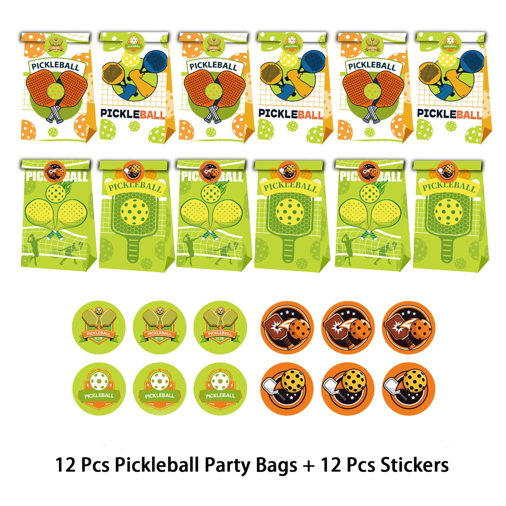 12 Pcs Pickleball Party Favor Bags with Stickers - Goodie Bags for Candy, Treats & Party Decorations | Perfect for Pickleball Birthday Parties, Tournaments & Gift Exchanges