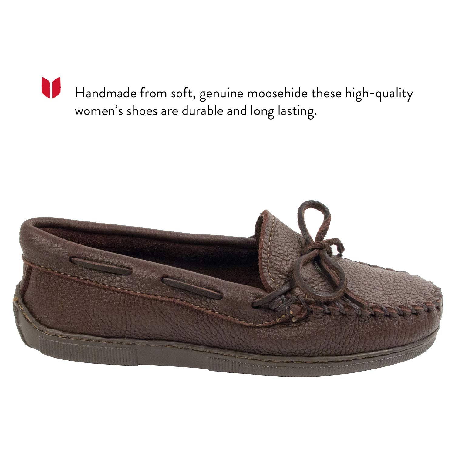 Minnetonka Women's Classic Moccasins - Genuine Moosehide, Size 10 Wide, Chocolate Brown - Comfortable Slip-On Shoes for Casual Wear & Home Relaxation