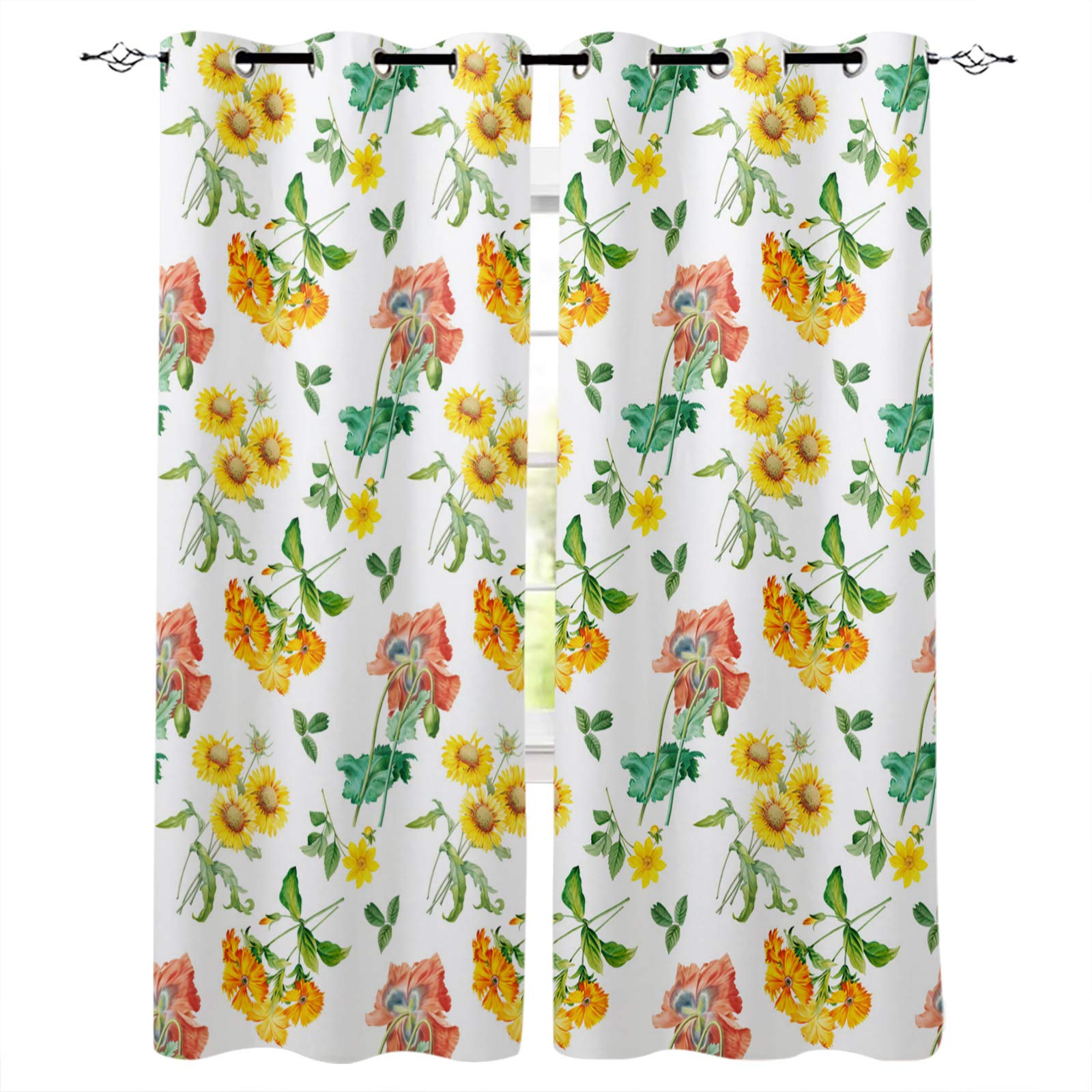 Blackout Window Curtains - Thermal Insulated Grommet Top Drapes with Abstract Spring Floral Design, Room Darkening Treatment (Set of 2) for Bedroom, Living Room & Kitchen Decor | Perfect for Light Control, Privacy & Home Aesthetics
