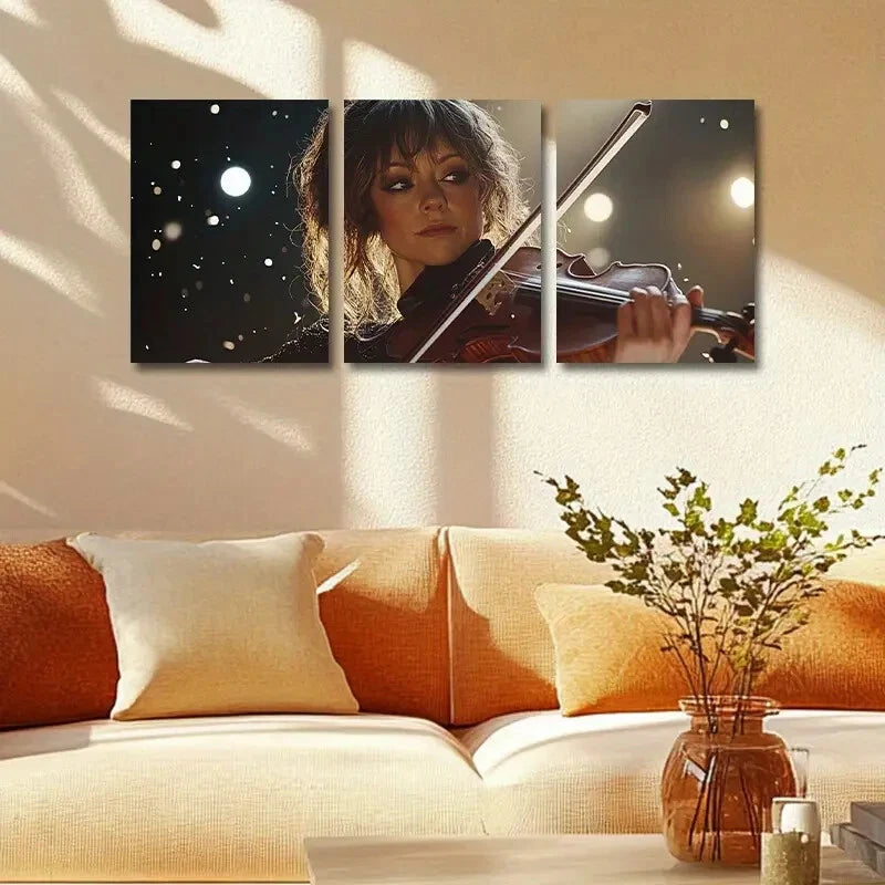 3-Piece Women Playing Violin Metal Wall Art - Ready to Hang Canvas Prints for Living Room, Bedroom & Office Decor - Perfect Gift for Music Lovers & Home Interior Design