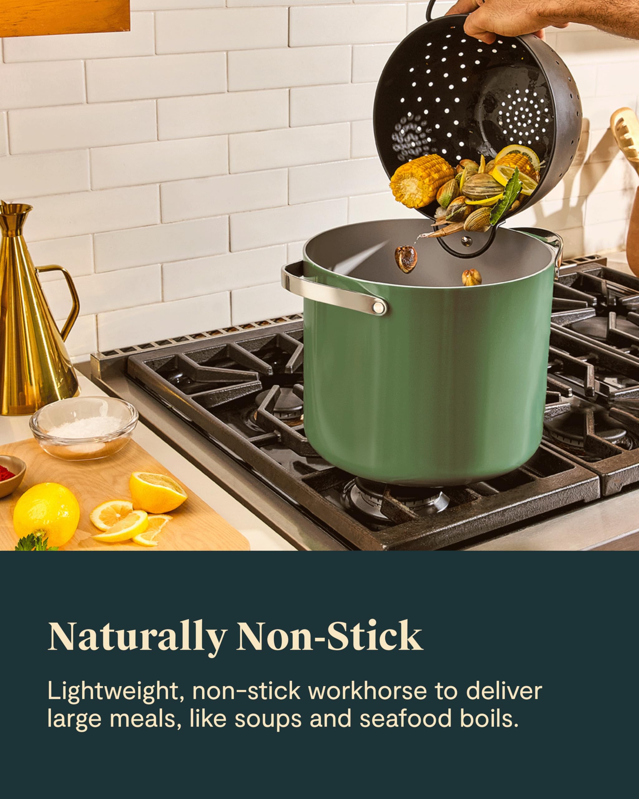 Caraway 12 Qt Ceramic Coated Stock Pot with Lid - Non-Toxic, PFOA-Free Large Cooking Pot for Soups, Stews & Pasta - Perfect for Family Dinners & Meal Prep - Gray