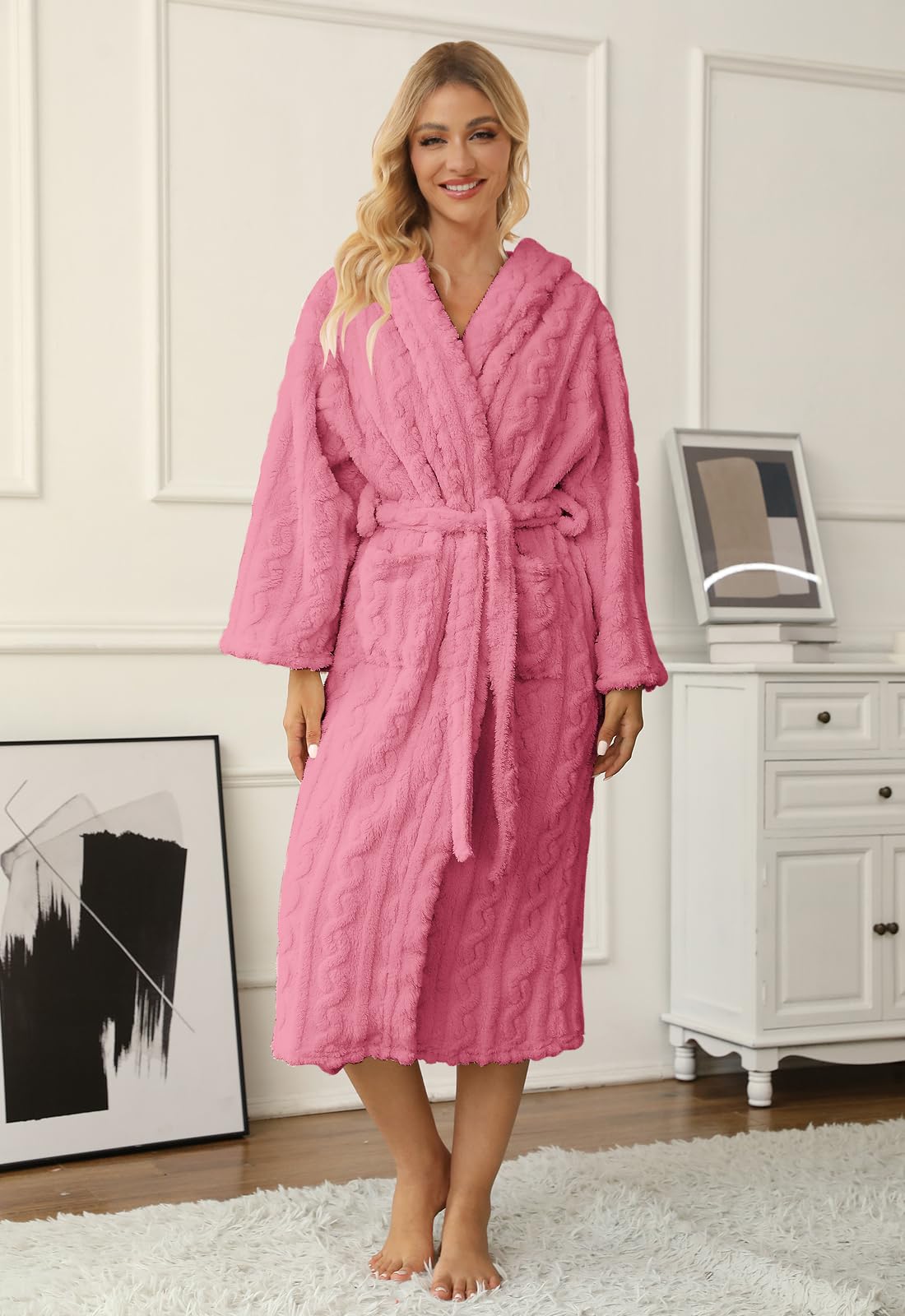 Umeyda Girls & Women's Twist Fleece Robes - Soft Warm Hooded Bathrobe for Kids & Adults | Cozy Fuzzy Bathrobe Gift for Spa, Lounge & Winter Comfort