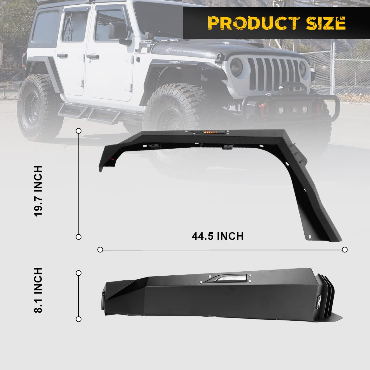 HAWKLEY Offroad Fender Flares with DRL & Sequential LED Turn Lights for 2018-2025 Jeep Wrangler JL & JLU Unlimited (Sport, Sahara, Rubicon) - Durable Front Fender Liners for Enhanced Off-Roading & Night Driving Safety