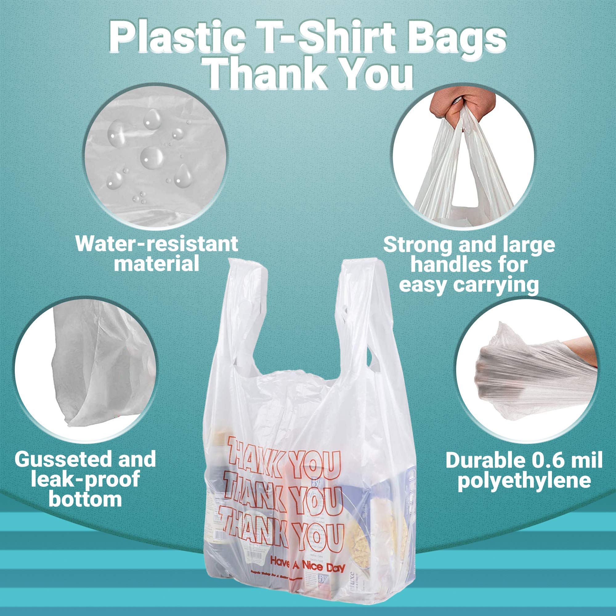 APQ 1000 Pack 12x7x23 Inch Thank You Plastic Bags - 0.65 Mil Thickness Reusable Preprinted Shopping Bags for Retail, Restaurants & Clothing Stores - Durable Carry-Out T-Shirt Bags for Groceries, Takeout & Gift Packaging