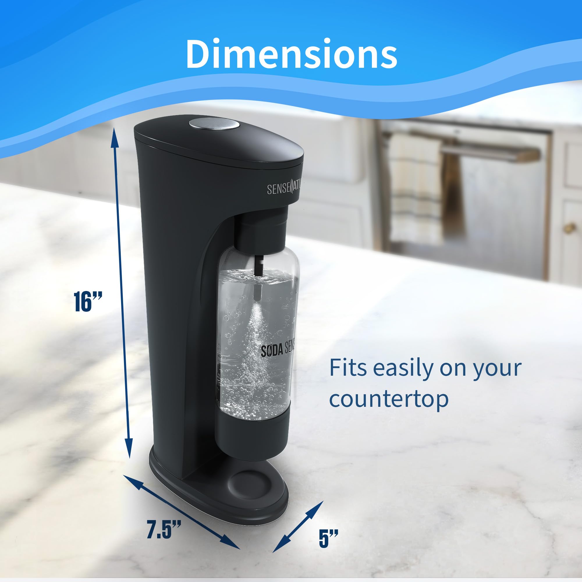 Soda Sense SENSEation Sparkling Water Maker Kit with CO2 Canisters & Reusable Bottle - Make Carbonated Drinks at Home for Parties, Healthy Hydration & DIY Soda
