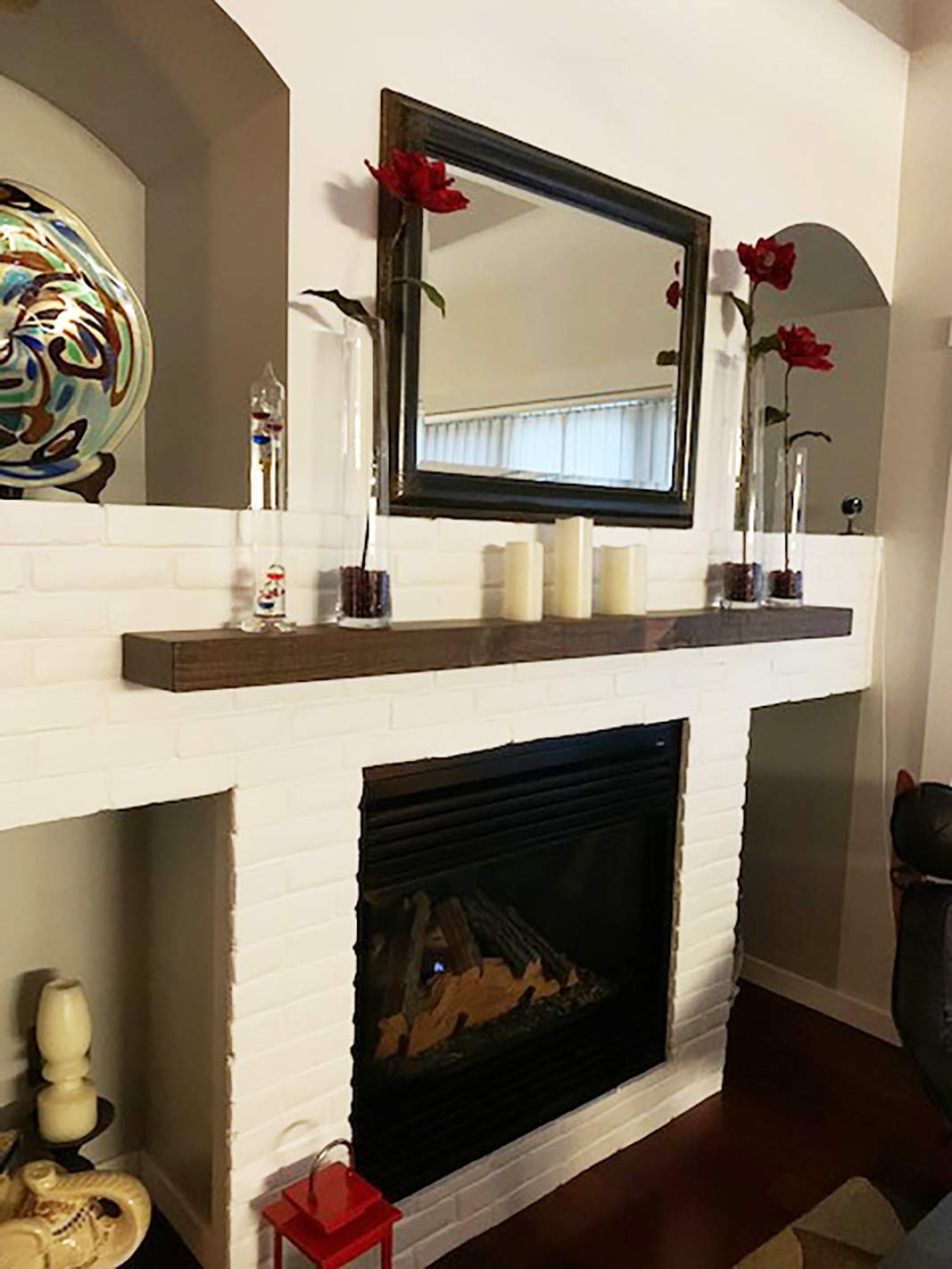 Joel's Antiques 84 Inch Floating Shelves for Wall - Solid Natural Wood Wall Mounted Shelves with Easy Installation - Heavy Duty Rustic Bookshelves (84x7x3 Inches, Medium Brown) - Perfect for Bathroom Storage, Kitchen Decor & Living Room Organization