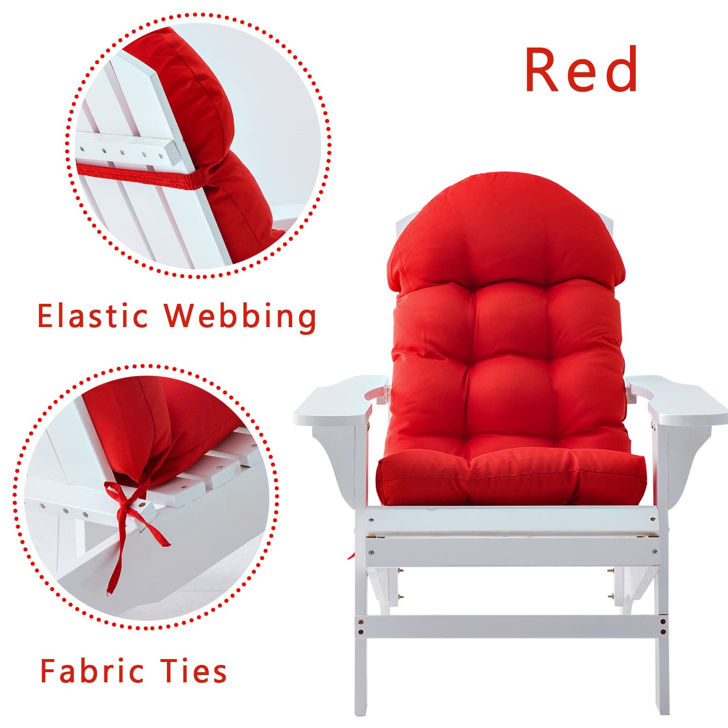 Premium Adirondack Chair Cushions Set of 4 - Weatherproof High Back Rocking Chair Pads with Tufted Design for Indoor/Outdoor Patio Furniture - Perfect for Garden, Deck, Poolside & Porch Relaxation