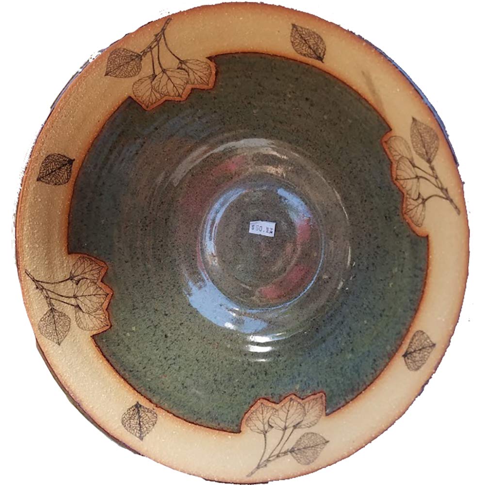 14 Inch Large Ceramic Serving Bowl - Handmade Aspen Leaf Design with Seamist Glaze - Polished Stoneware Bowl for Dining & Entertaining - Perfect for Salads, Pasta, Fruit Display and Home Decor