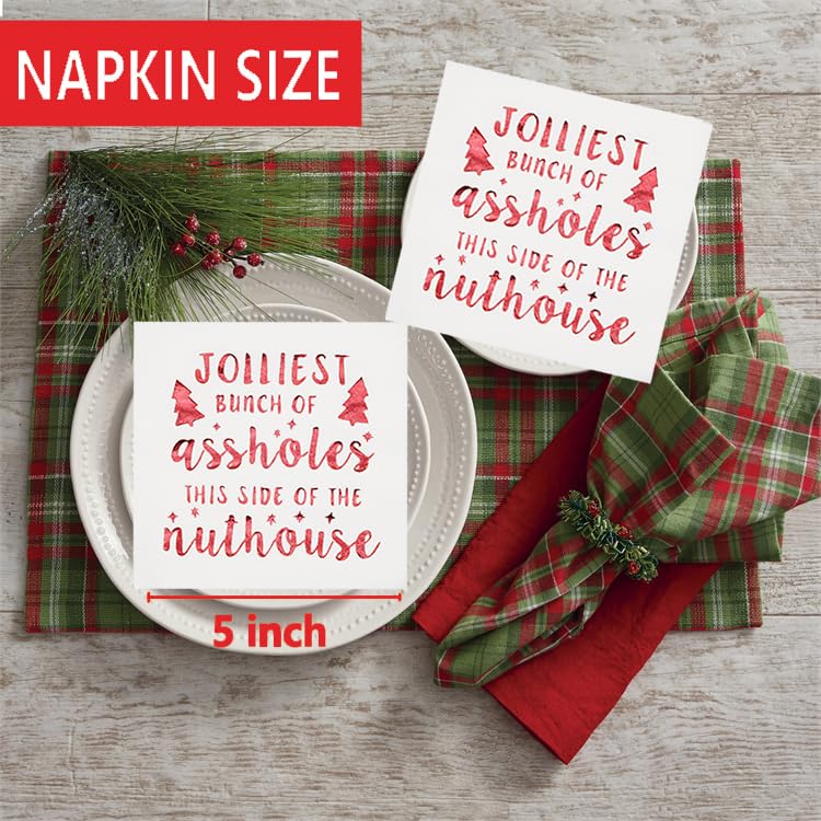 Jolliest Bunch of A-Holes Christmas Napkins - 50-Pack Red Foil 5x5 Inch Holiday Party Napkins | National Lampoon's Christmas Vacation Themed Decor | Perfect for Xmas Parties, Family Gatherings & Festive Decorations