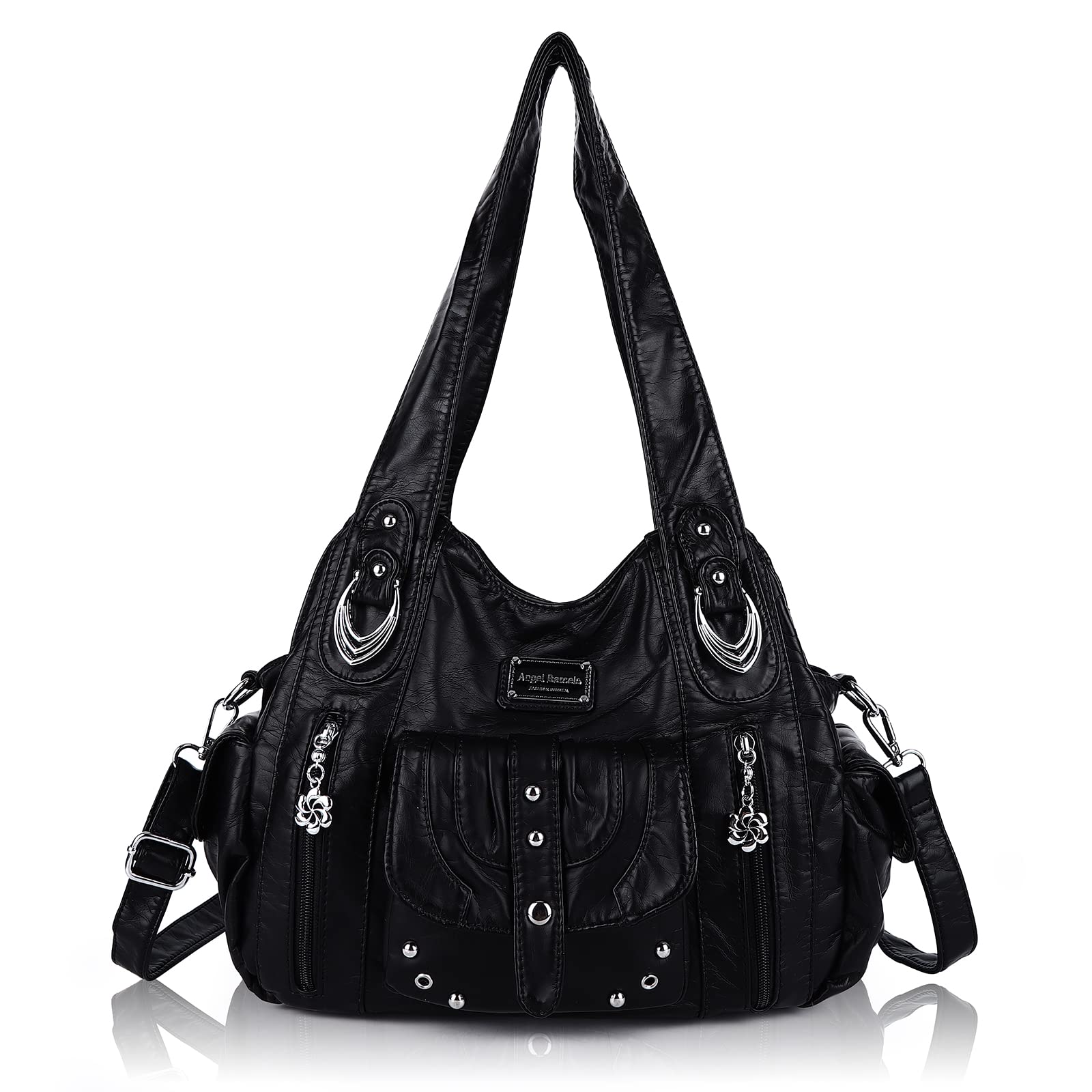 Angel Barcelo Women's Roomy Fashion Hobo Handbag - Genuine Washed Leather Shoulder Bag & Tote Purse for Work, Travel & Everyday Use