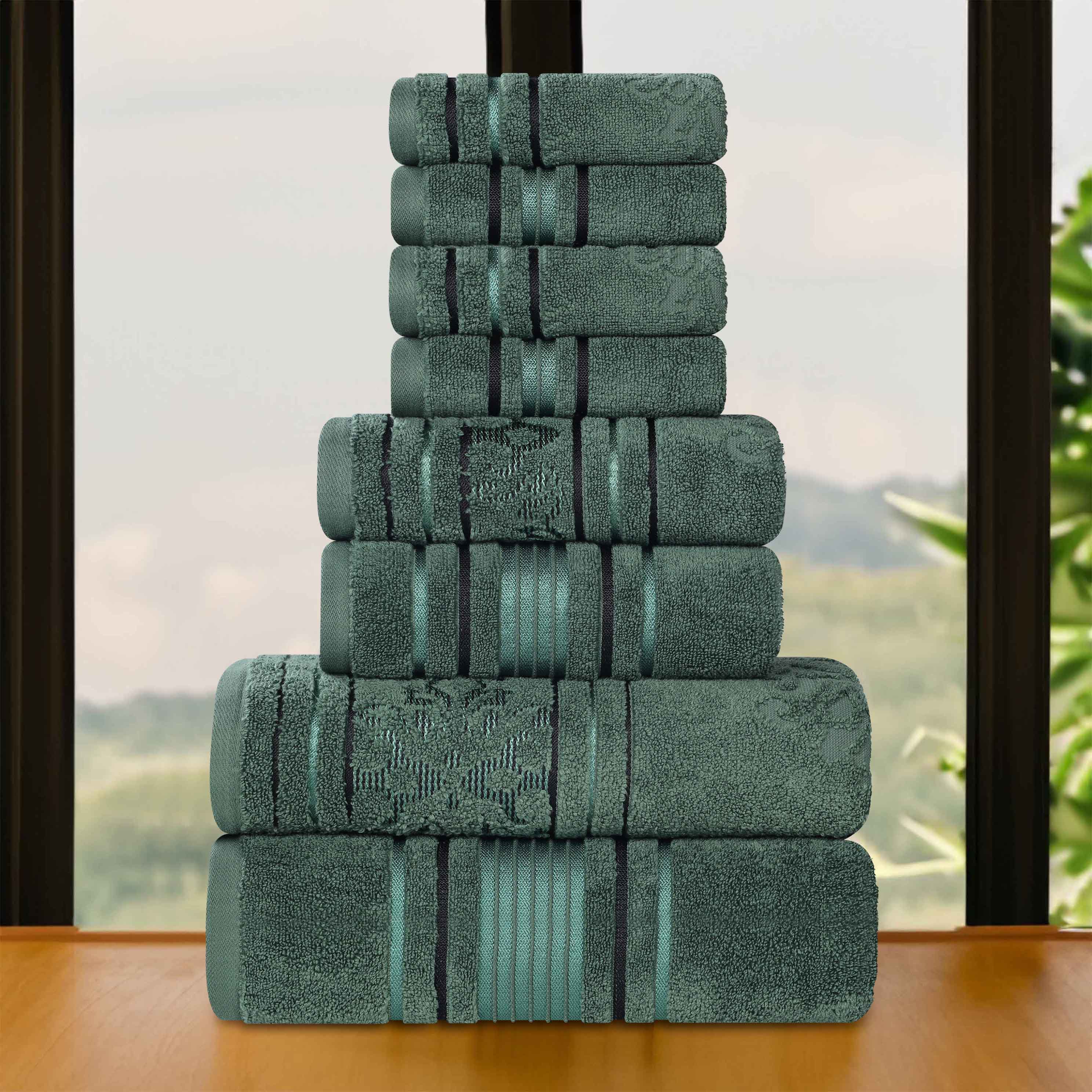 Premium 8-Piece Sadie Zero Twist Cotton Towel Set - Solid & Jacquard Floral Designs | Ultra Soft & Absorbent Bath Towels for Spa, Guest Bathroom & Luxury Home Decor