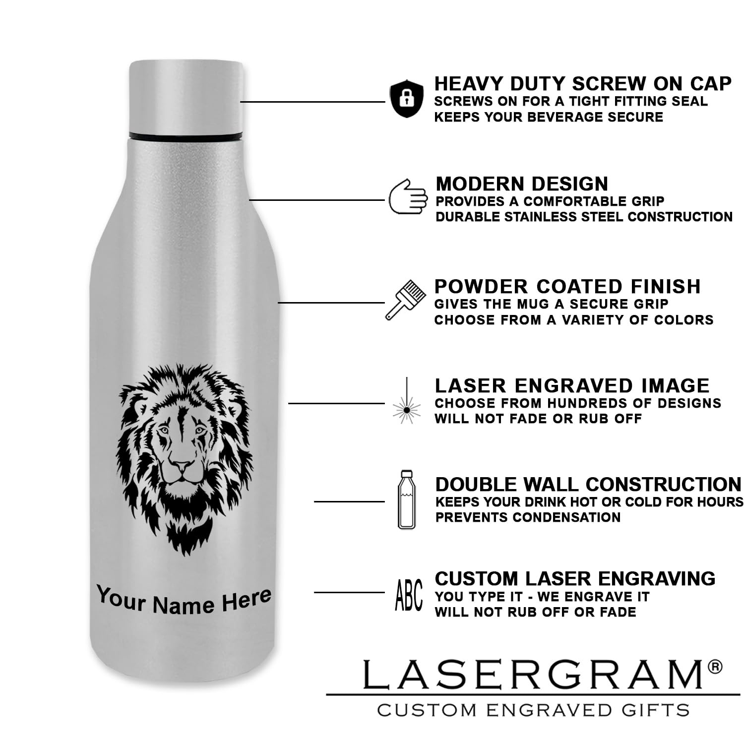 LaserGram Double Wall Vacuum Insulated Stainless Steel Water Bottle - Personalized Engraved ATC Air Traffic Controller Gift - Keeps Drinks Hot/Cold for 24 Hours - Perfect for Office, Gym & Outdoor Activities