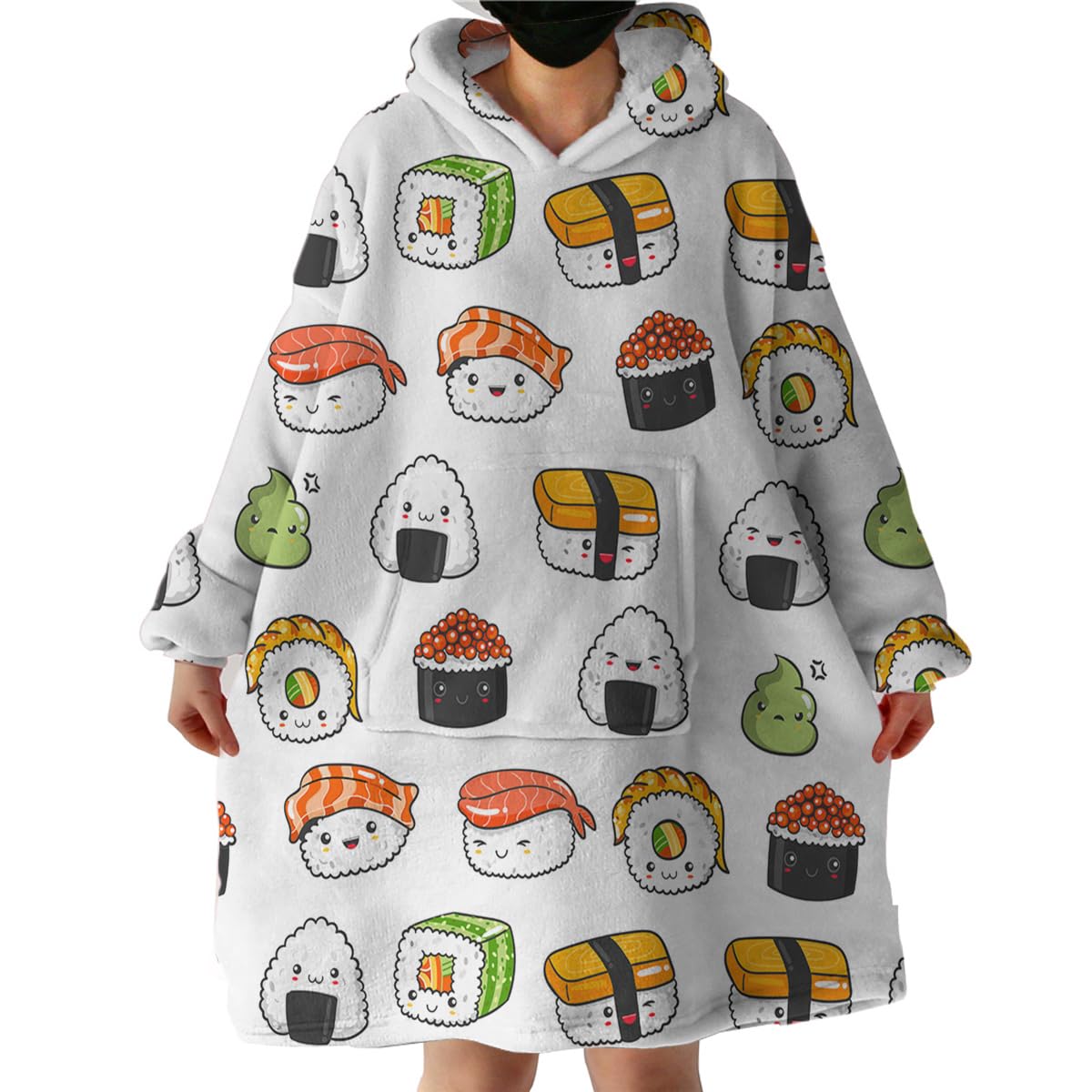 Sleepwish Sushi Hoodie Blanket - Kawaii Cartoon Sushi Print Wearable Blanket for Adults & Teens | Cozy Loungewear for Anime Fans, Sleepovers & Netflix Nights