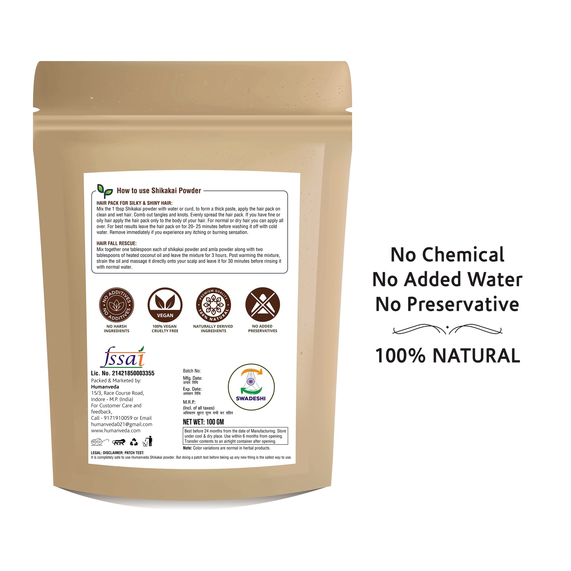Humanveda Natural & Pure Shikakai Powder (Acacia Concinna) 100g - Ayurvedic Hair Conditioner & Cleanser for Stronger, Healthier Hair | Perfect for DIY Hair Masks & Natural Hair Care Routines
