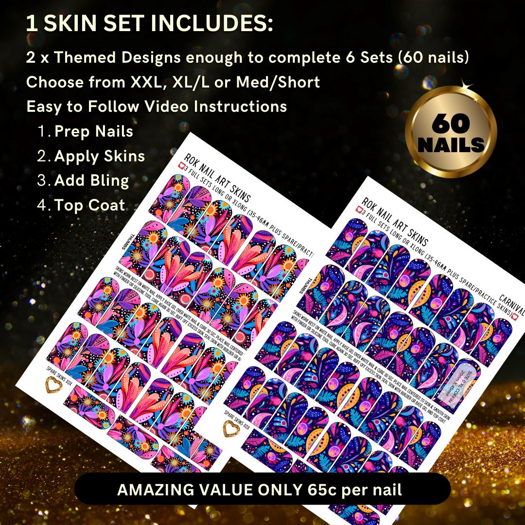 Carnival Nail Art Skin - Waterproof & Durable Nail Stickers for Women - Perfect for Parties, Festivals, and Special Events