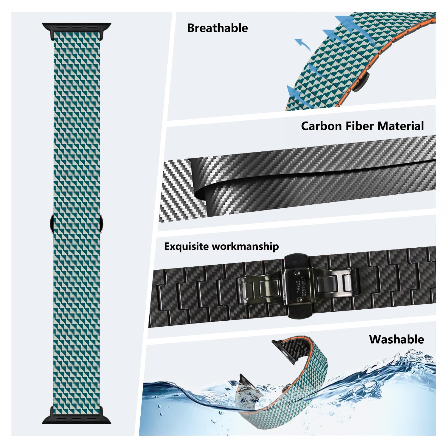 Premium Carbon Fiber Apple Watch Band Compatible with iWatch Ultra 2/Ultra/Series 10/9/8/7/6/SE/5/4/3/2/1 - Lightweight Durable Sport Strap for Workout, Running & Everyday Wear