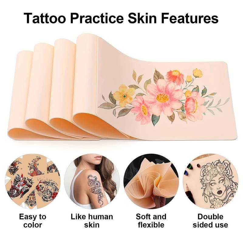 Professional Tattoo Practice Skins with Transfer Paper - Realistic Synthetic Skin for Beginner & Pro Artists - Perfect for Training, Design Testing & Ink Control Practice at Home or Studio