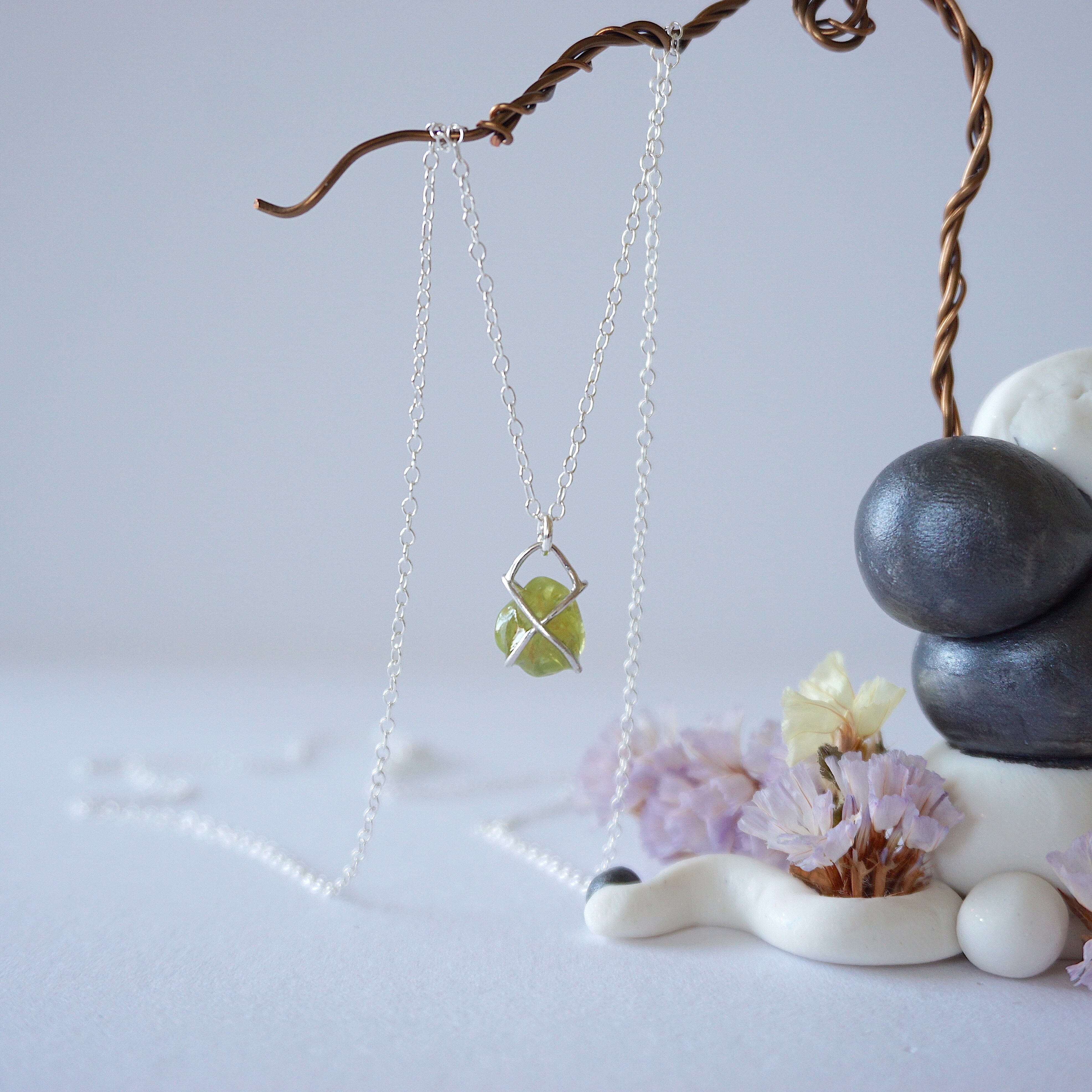 Peridot Huggie Charm Necklace - Sterling Silver Jewelry for Women, Dainty & Elegant - Perfect for Everyday Wear, Gifts & Special Occasions
