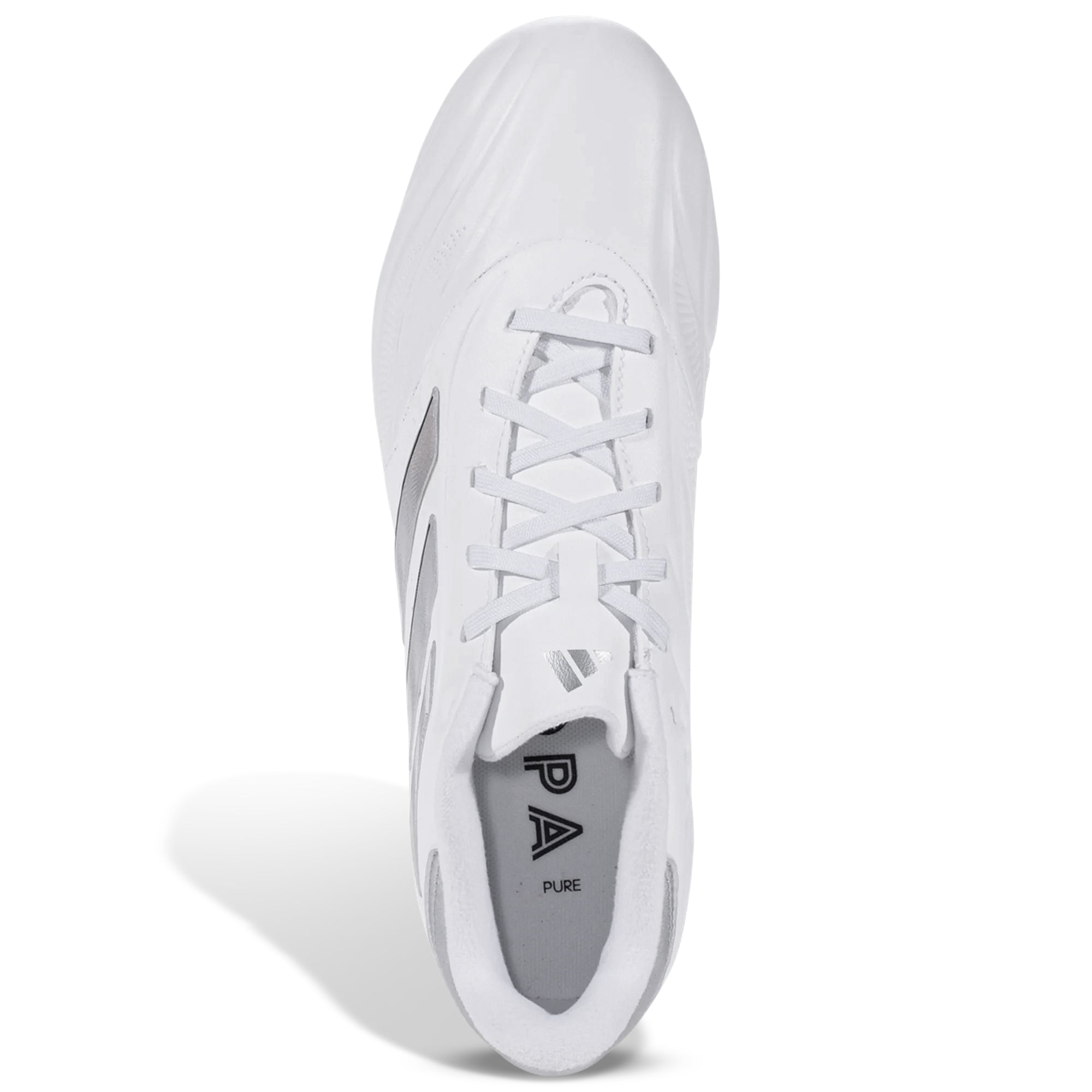 Adidas Copa Pure 2 League Firm Ground Soccer Cleats for Men - White/Metallic Silver - Lightweight Football Shoes for Firm Natural Grass Surfaces - Perfect for Training & Matches