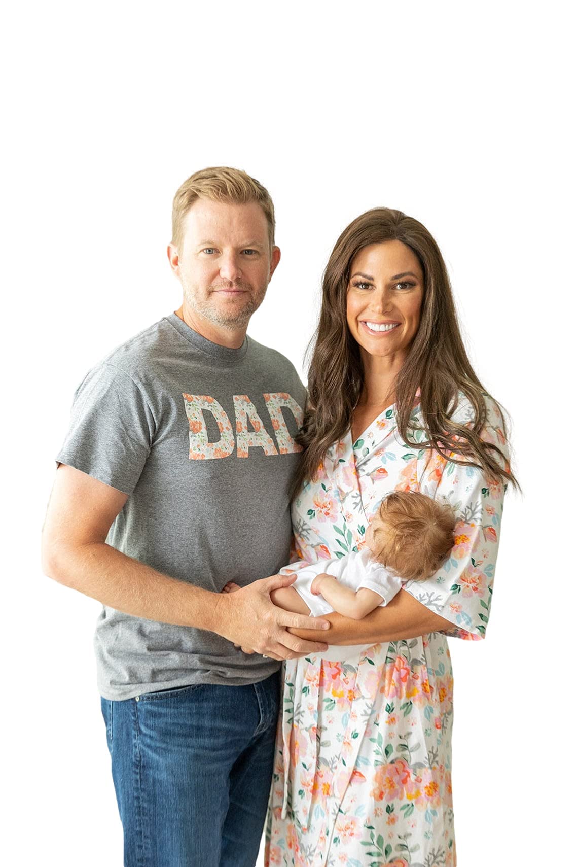 Baby Be Mine Maternity nursing robe & baby girl swaddle blanket set with daddy t-shirt - Soft postpartum hospital gown for breastfeeding moms & newborn essentials for baby showers & hospital delivery